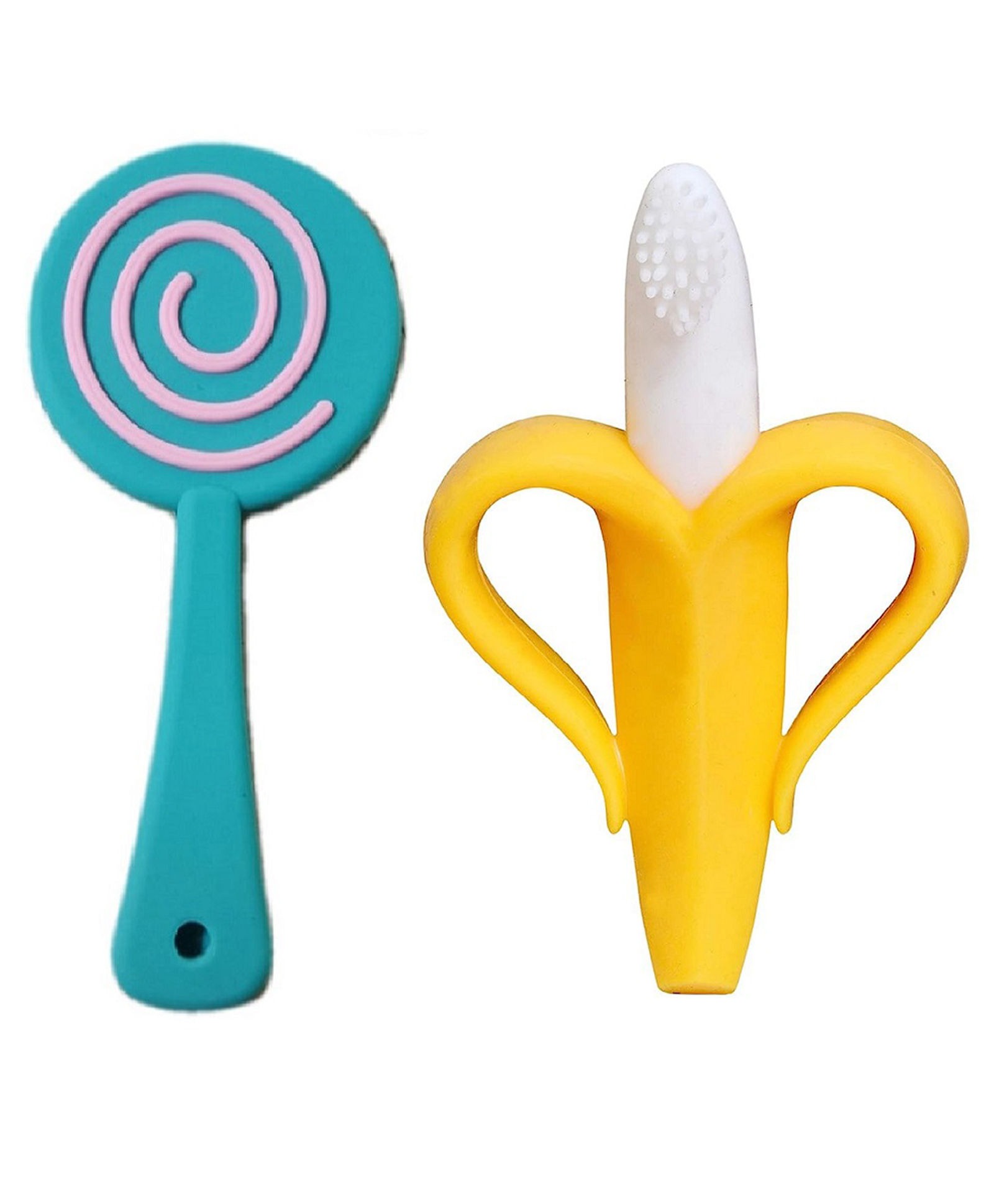 Enorme Silicone Lolipop Shape Multicolor Teething Soft Teether and Banana Shaped Silicone Toothbrush teether for Babies-image-6