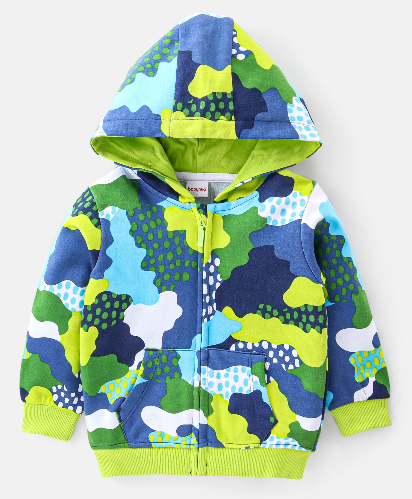 Babyhug Cotton Full Sleeves Hooded Front-open Sweatjacket With Zipper & All Over Camo Print - Multicolor-picture-11