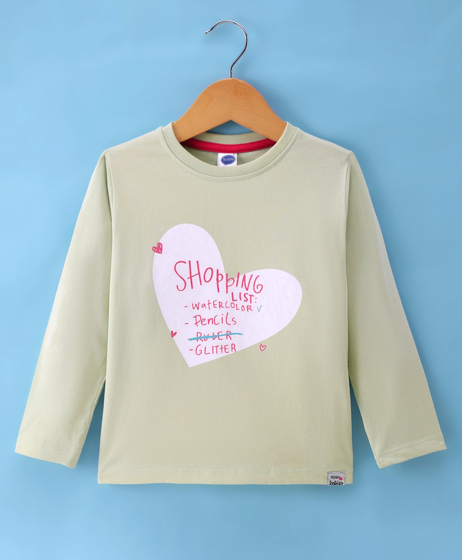 Teddy Sinker Knit Full Sleeves T-Shirt with Text & Heart Print - Beige-picture-4