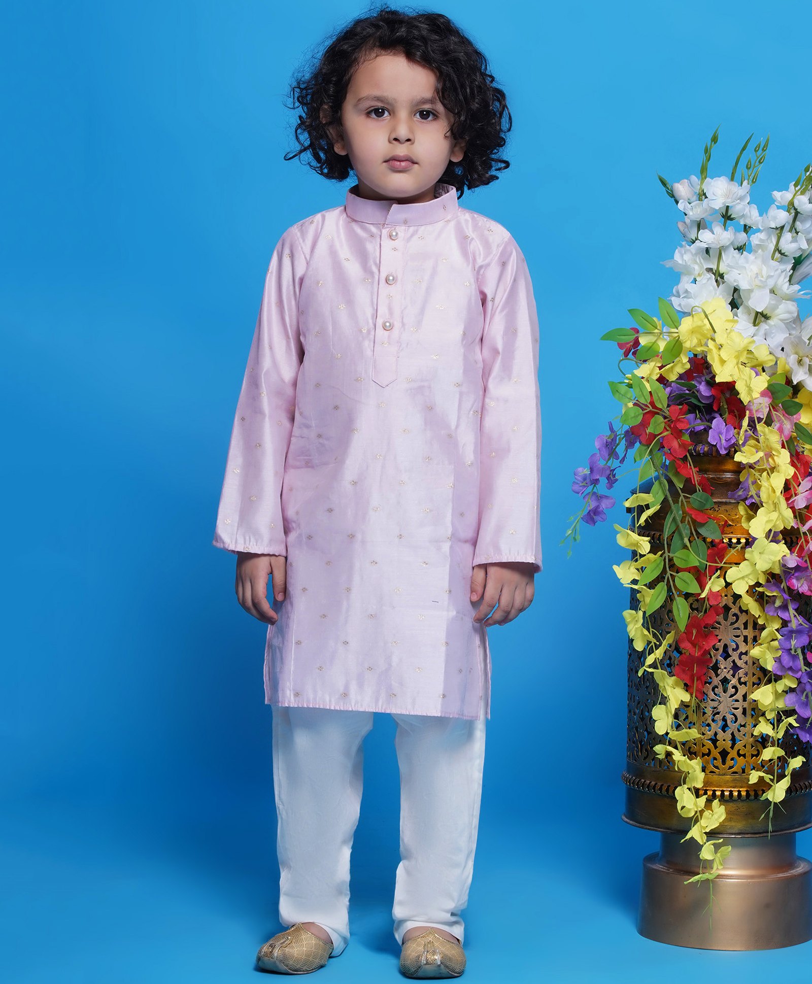Little Bansi Cotton Silk Full Sleeves Boota Work Kurta With Pyjama - Baby Pink-picture-21
