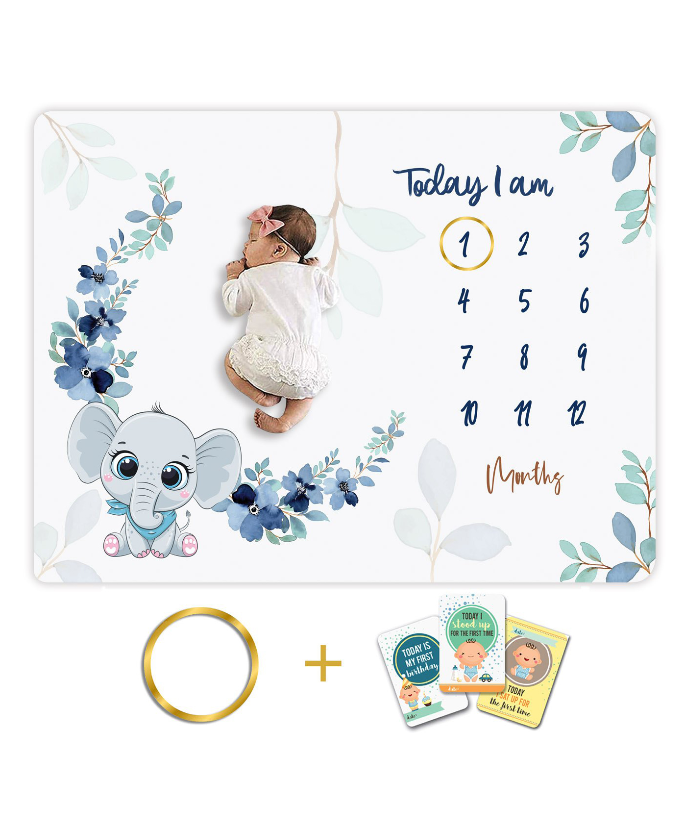 Novo Baby Multipurpose Milestone Blanket and Props Set -Blue