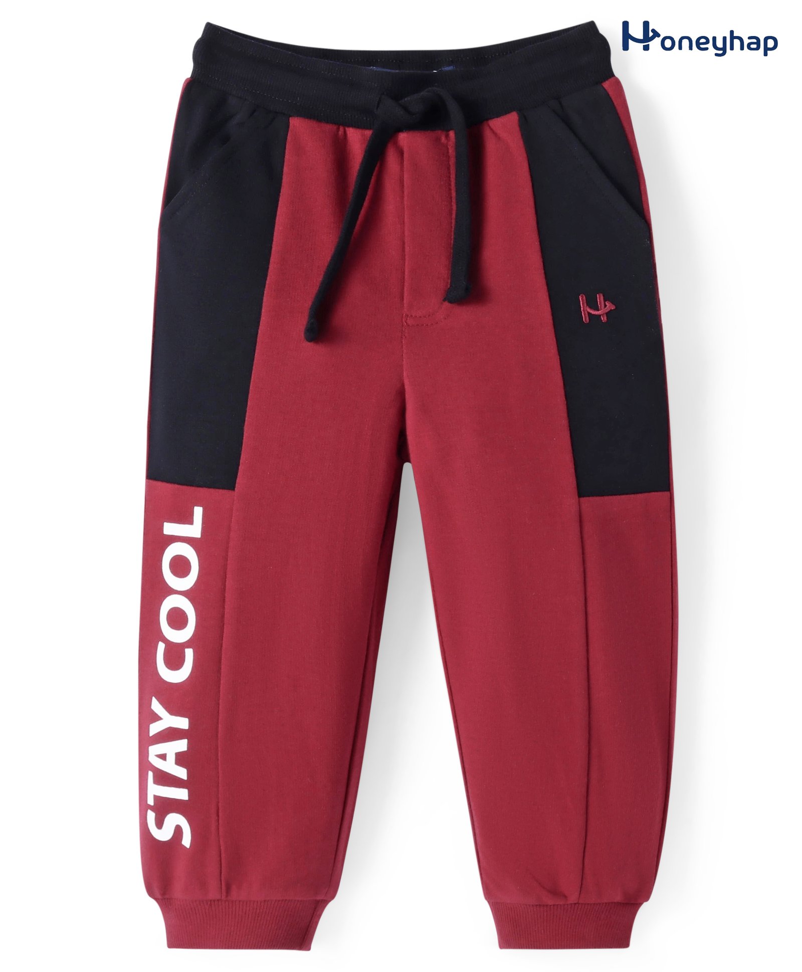Honeyhap Premium100% Cotton Knit Full LengthLoungePants With Bio Finish - Black Beauty & Rhubarb Maroon-image-32