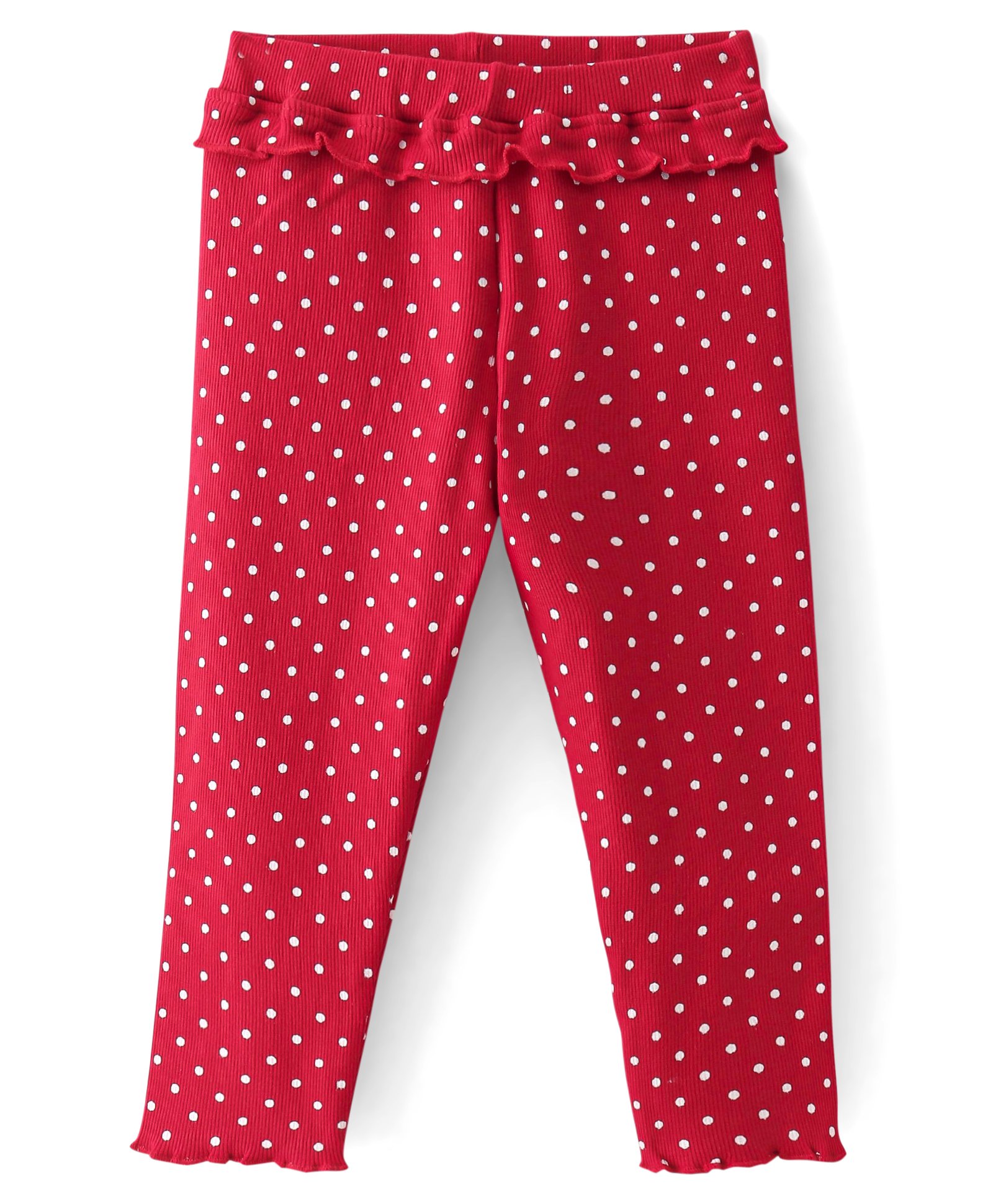 Babyhug Cotton Lycra Full Length Leggings With Polka Dot Print & Frill Detailing - Pink-image-26