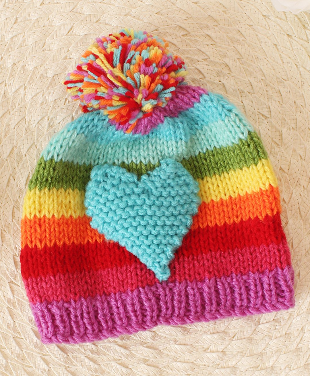 Woonie Handknitted Heart Applique Cap- Multi-picture-17