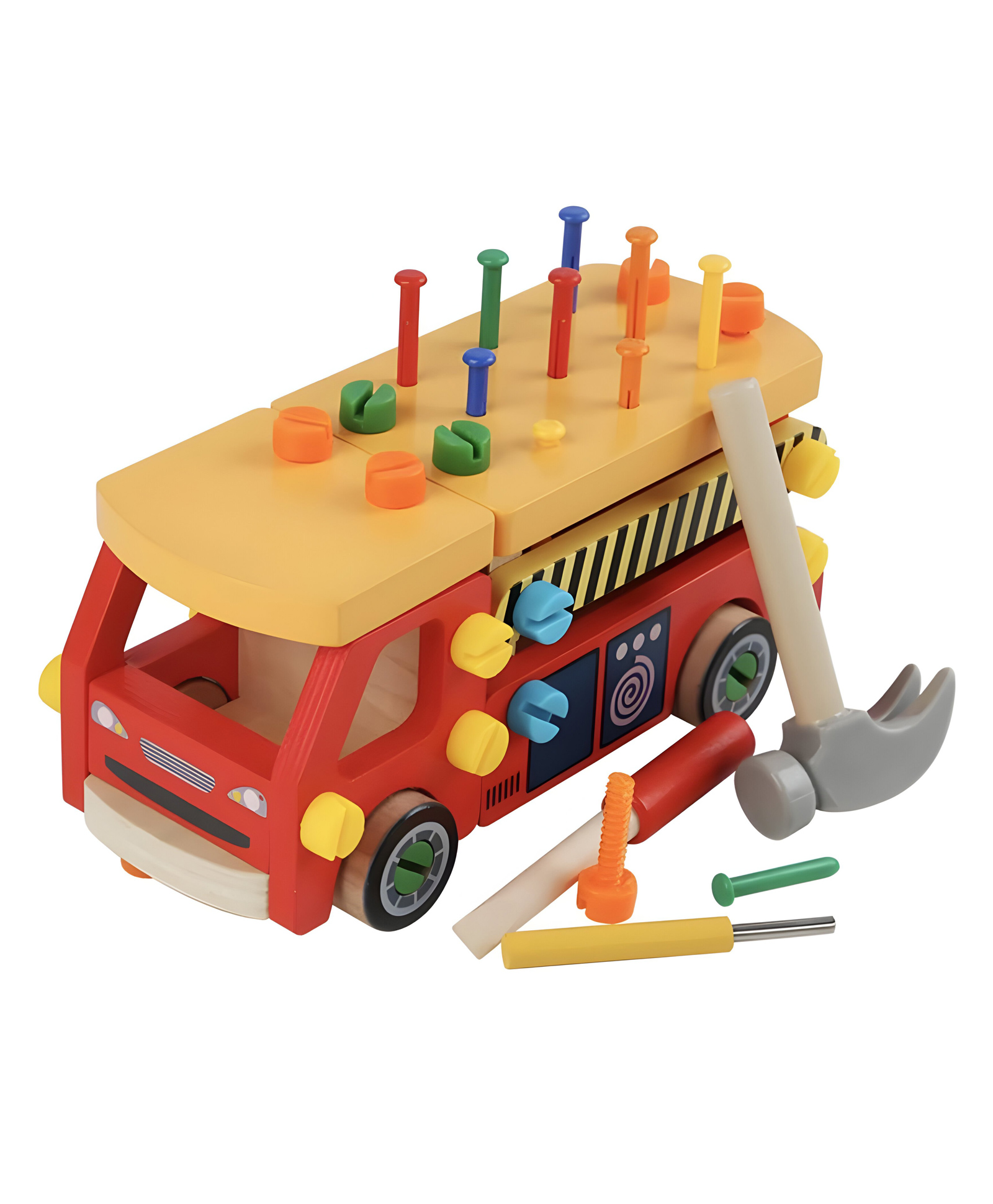 NEGOCIO Screwdriver Truck Toy  Wooden Toddler Fire Truck Tool Set for Boys  Kids Screw Disassembly and Assembly Tools for Building Blocks- PACK OF 1  - COLOR MAY VARY-picture-17