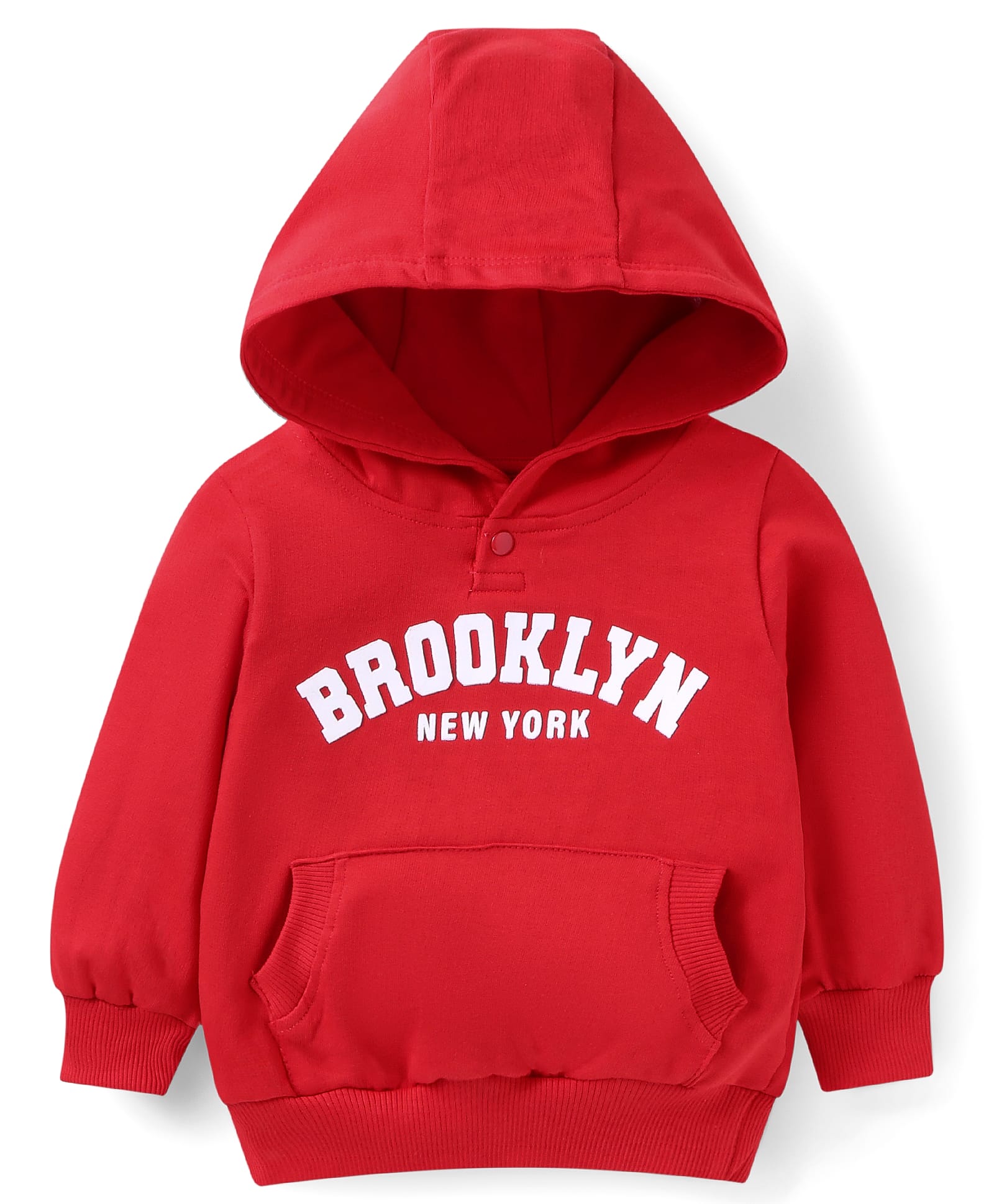 Doodle Poodle 100% Cotton Light Weight Looper Knit Full Sleeves Hooded Sweatshirt with Text Print & Kangaroo Pockets - Red-picture-24