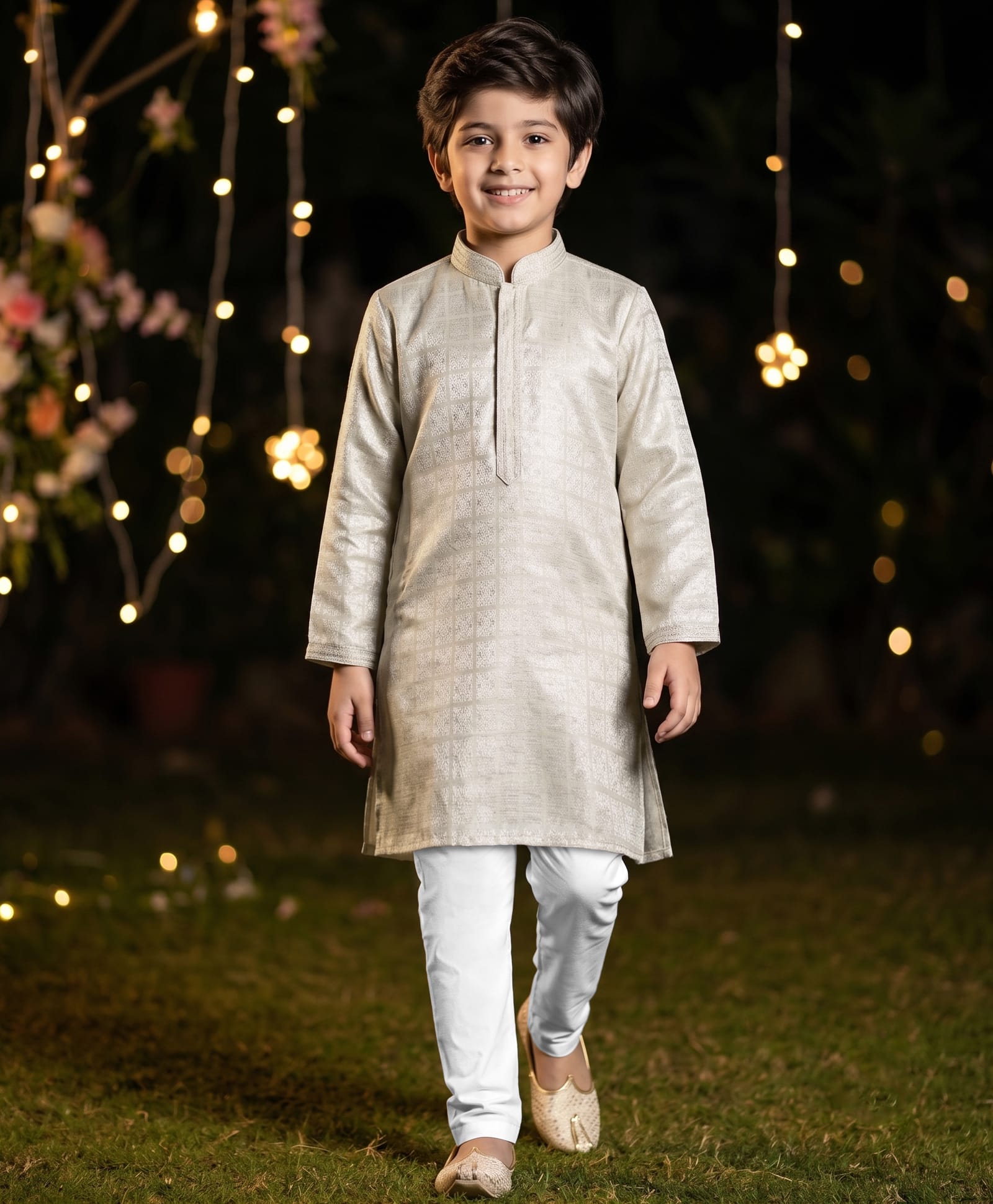 Robo Fry Silk Full Sleeves Solid Kurta Pyjama Set - Grey-picture-12