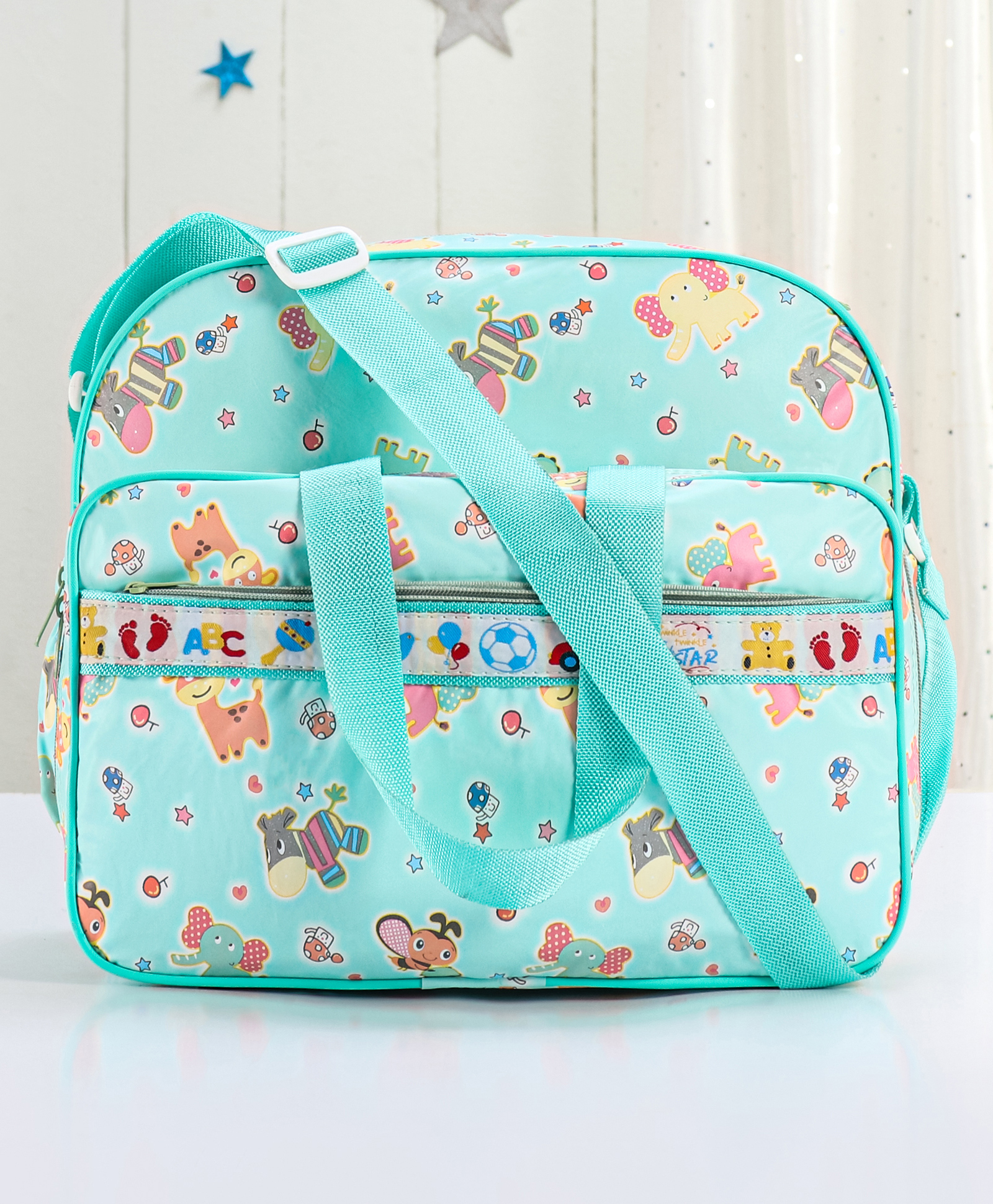 fab n funky Diaper Bag With Animal Print- Sea Green-picture-24