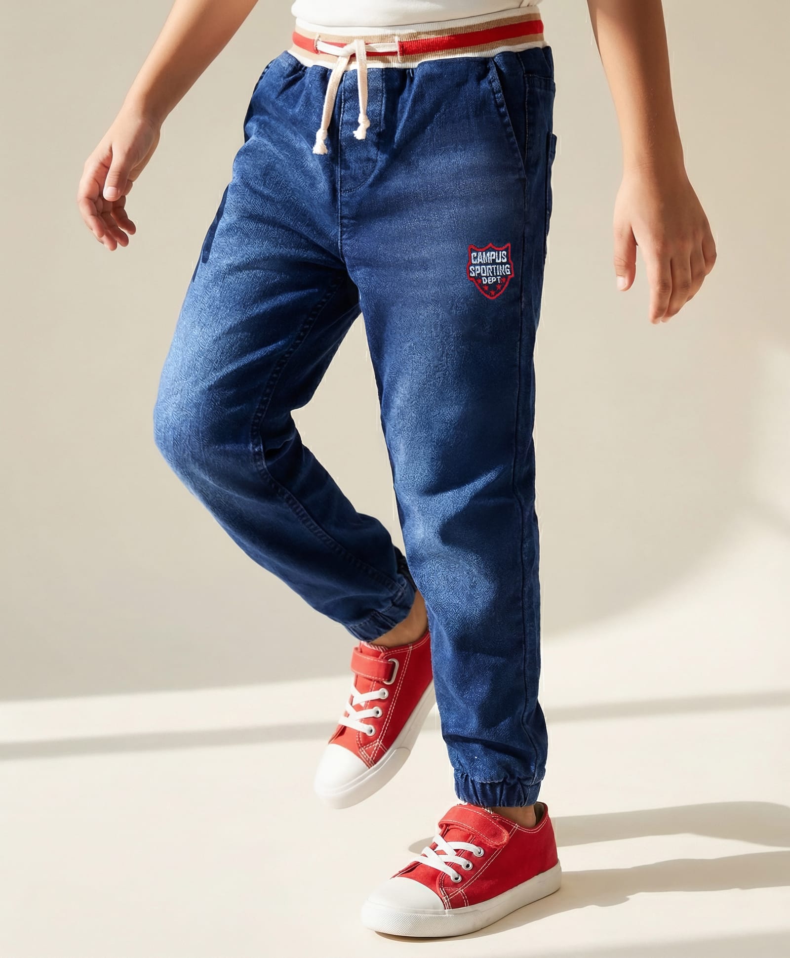 Pine Kids Denim Woven Full Length Washed Jeans With Badge Detailing - Navy-picture-25