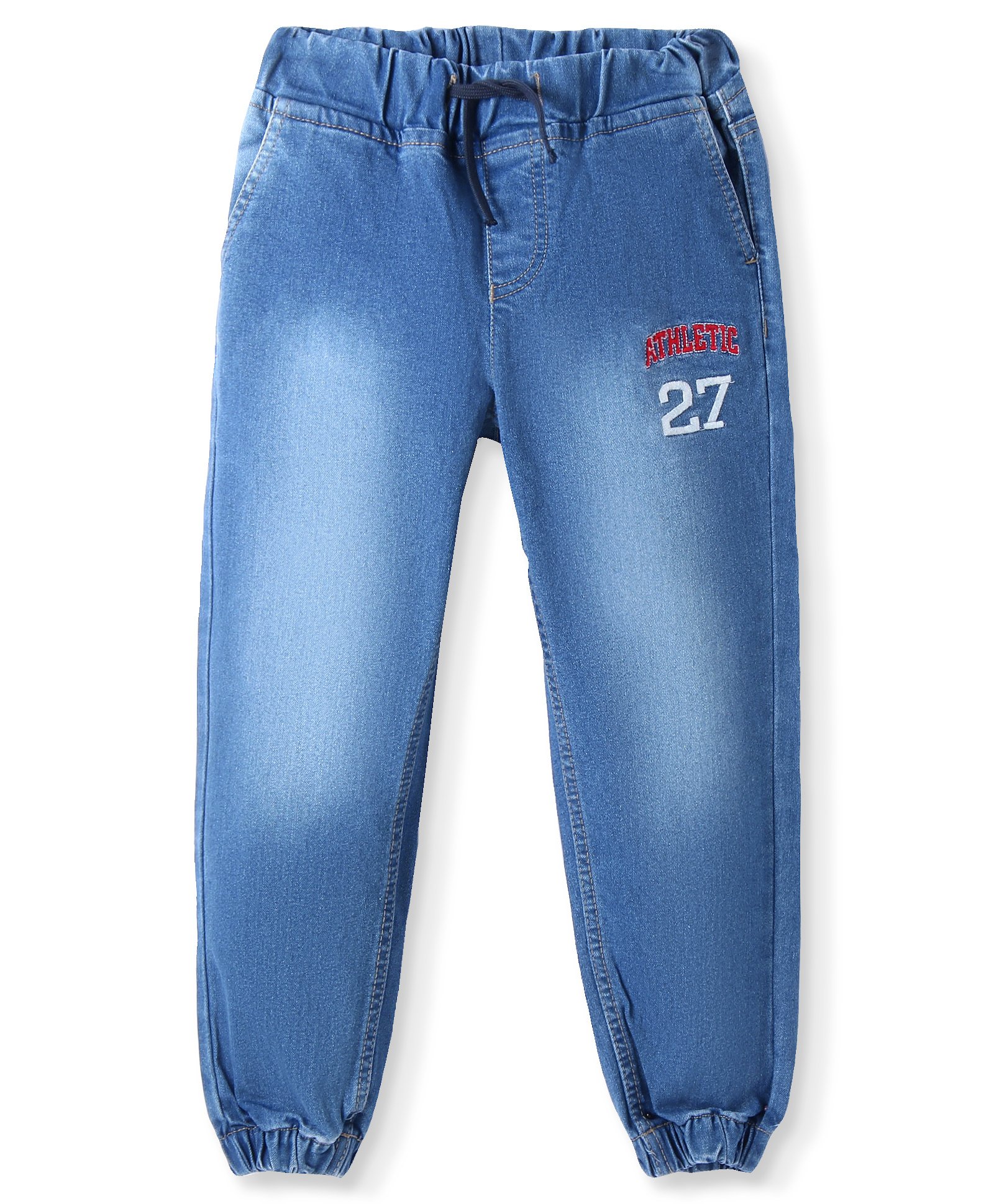 Pine Kids Full Length Washed Denim Jeans with Text Embroidery - Blue-picture-25