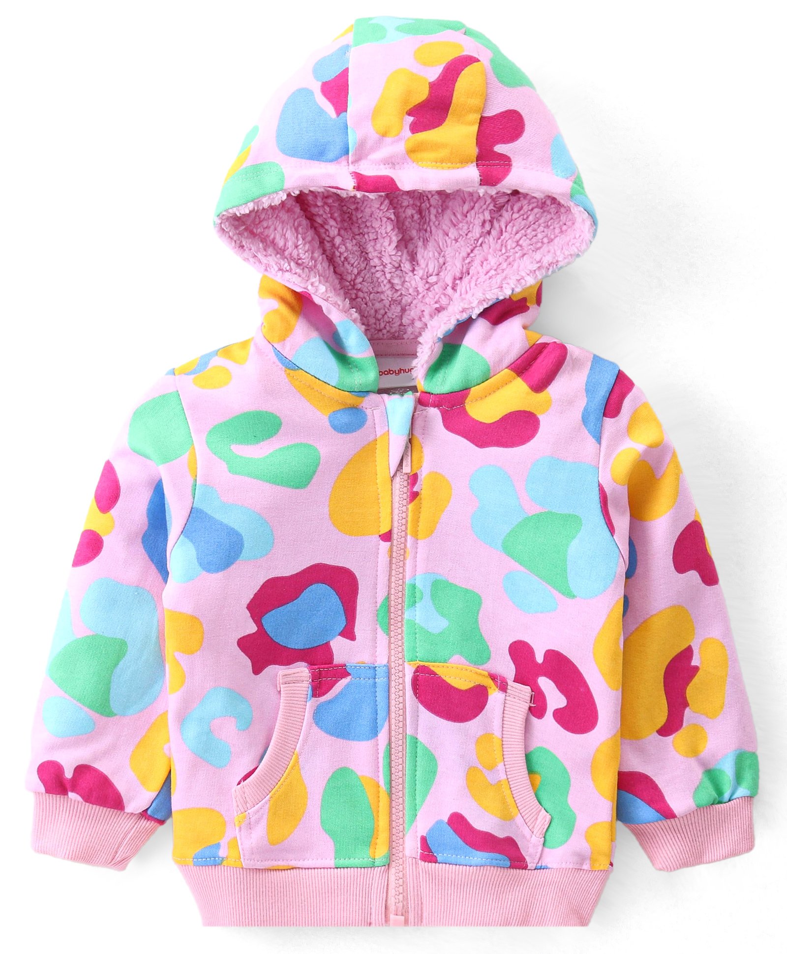 Babyhug Cotton Knit Full Sleeves Printed Hooded Sweatjacket with Kangaroo Pockets -Pink-image-30