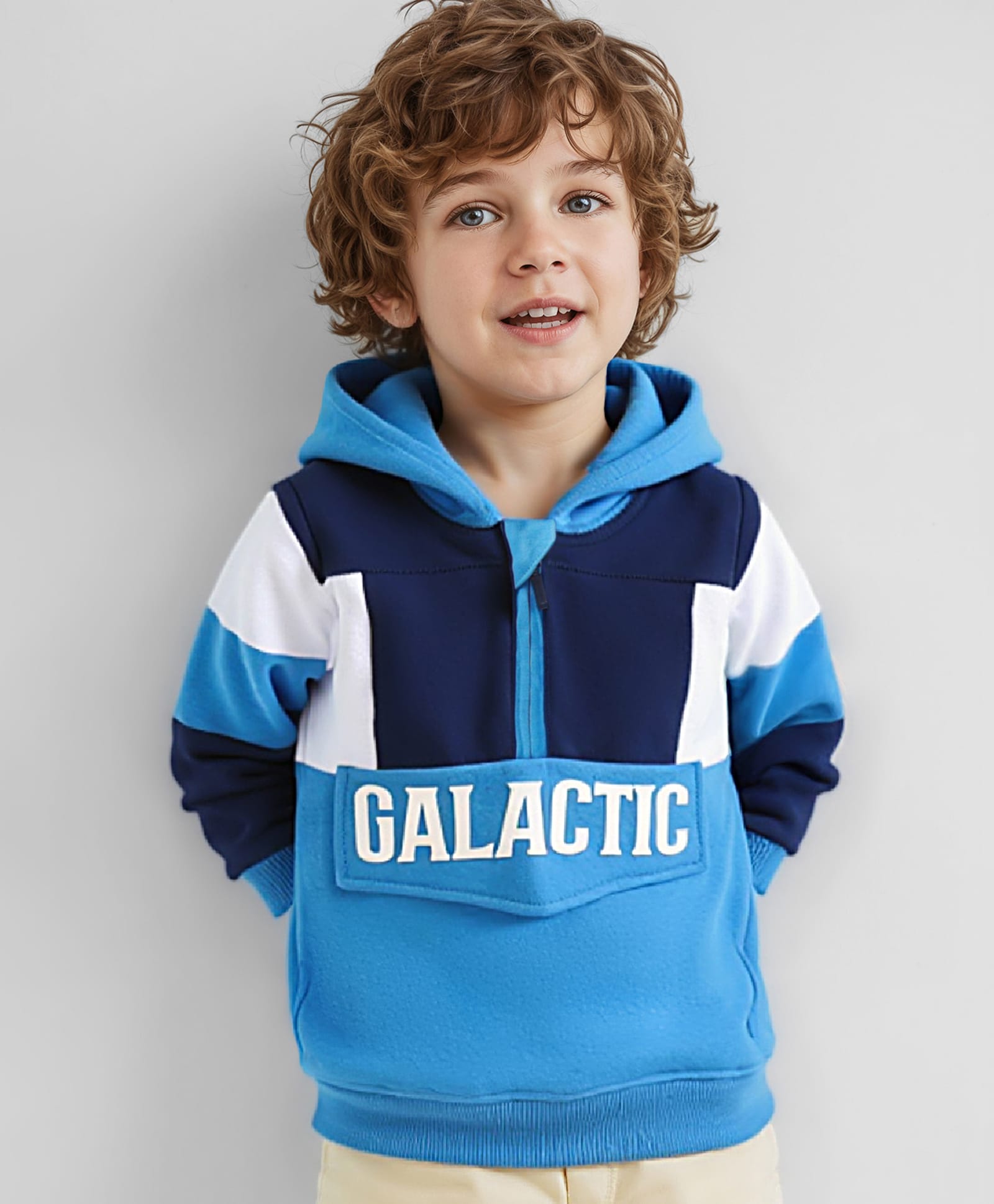 Babyhug Cotton Knit Full Sleeves Hooded Sweatshirt with Colour Block Design - Blue-image-3