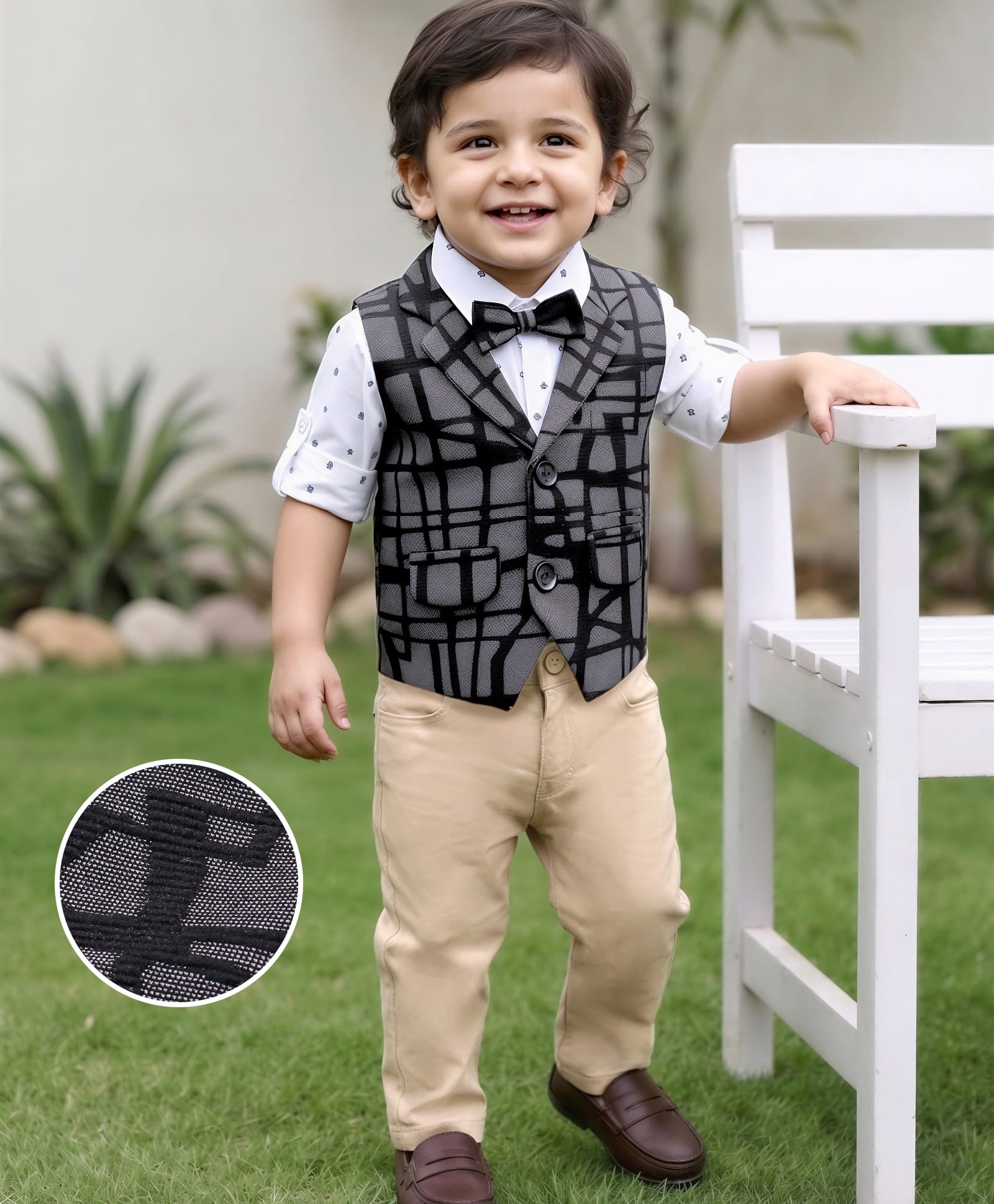 Robo Fry Cotton Knit Full Sleeves Printed 3 Piece Party Suit with Bow - Black-picture-30