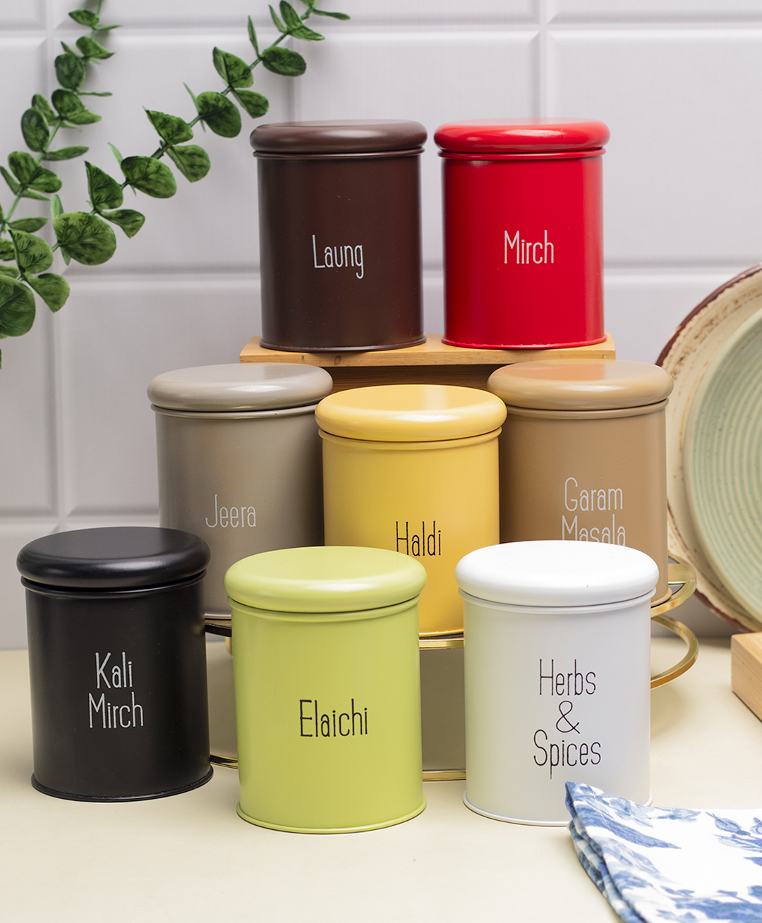 VONCASA Metal Spice Jar Set Of 8 Pcs (Each 300 ml)