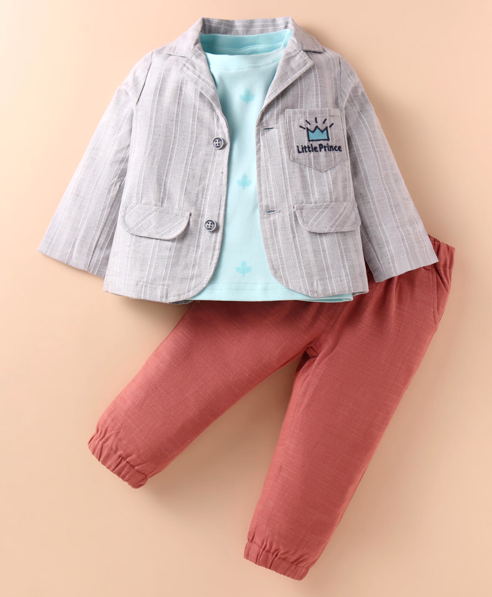 ToffyHouse Interlock Woven Party T-Shirt & Trouser Set With Full Sleeves Jacket - Maroon-picture-5