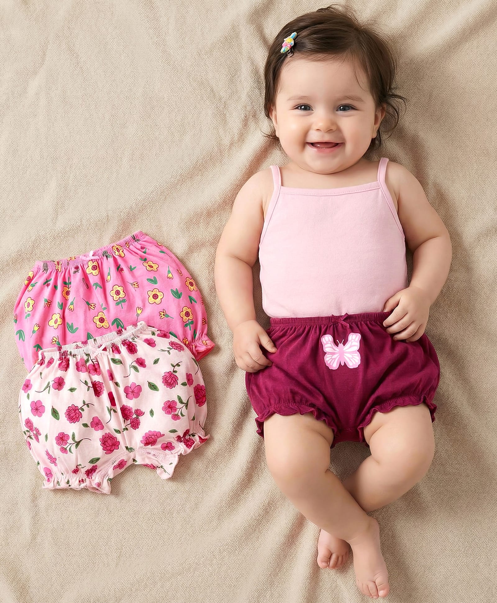 Babyoye Cotton Spandex Floral & Butterfly Printed Bloomers - Pink & Maroon-image-13