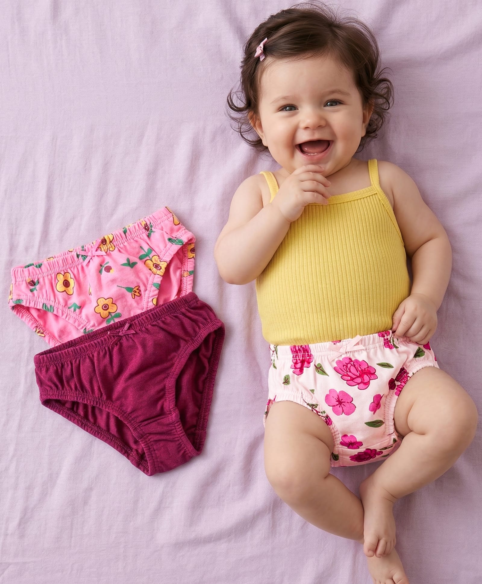Babyoye Cotton Spandex Panties with Floral Print Pack of 3 - Maroon & Pink-image-22