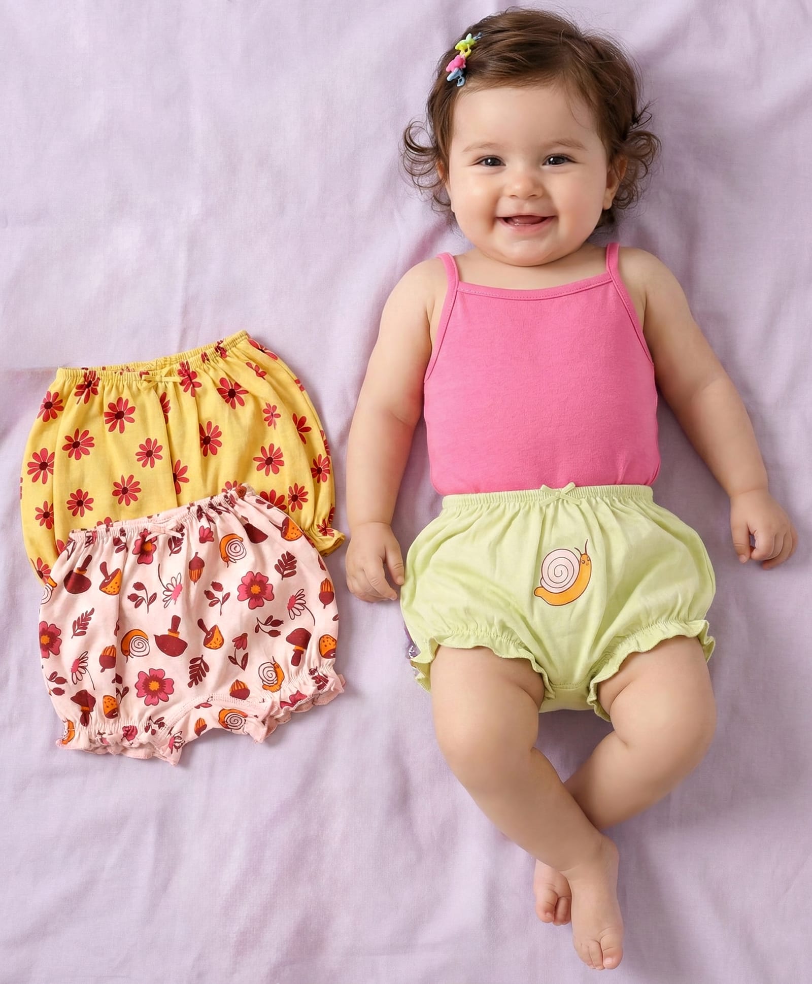 Babyoye Cotton Knit Bloomers With Floral Print - Yellow Pink & Light Green-picture-22