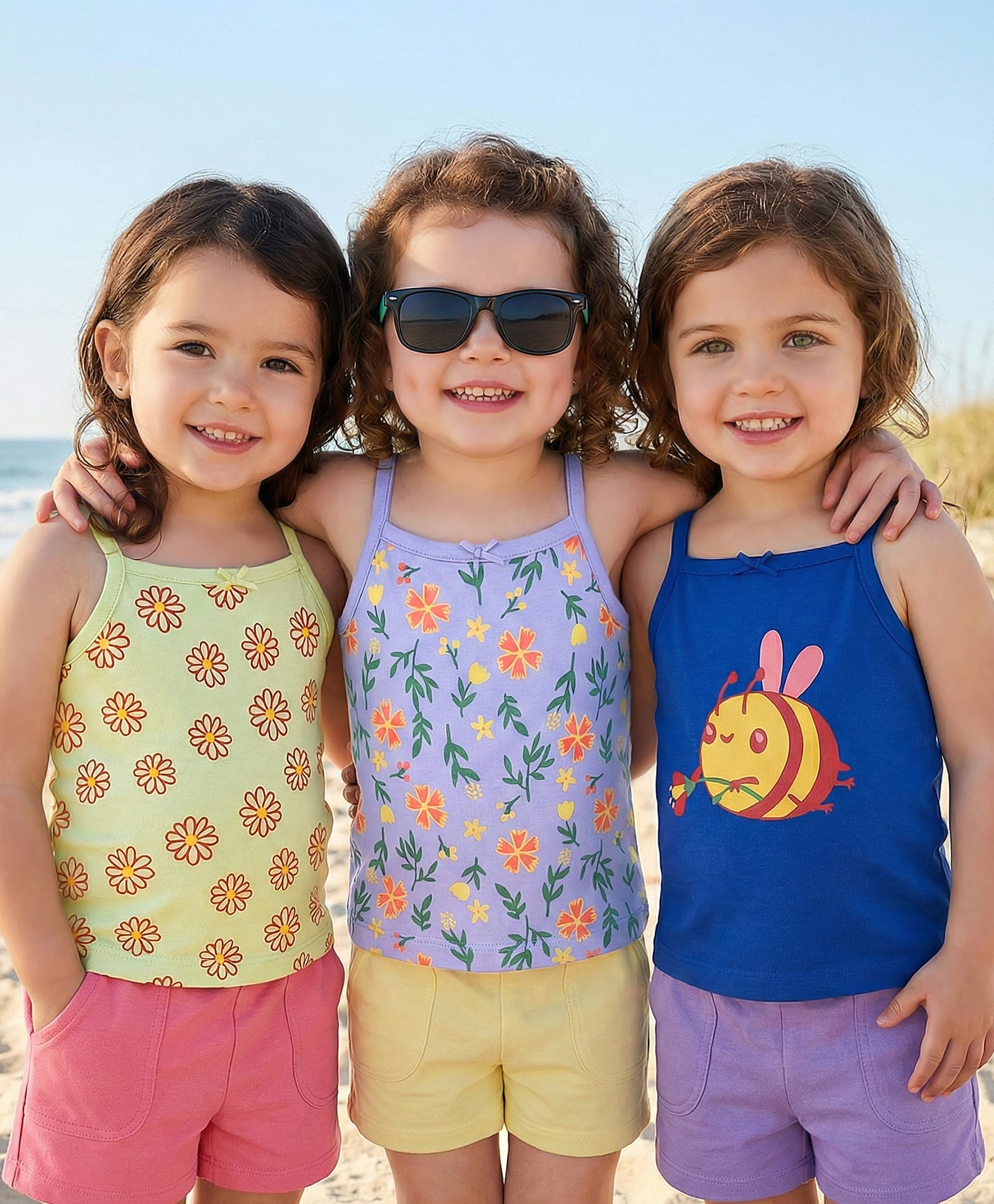 Babyoye Cotton Spandex Knit Singlet Sleeves Slips with Floral Print Pack of 3 - Lilac Blue & Light Green-image-22
