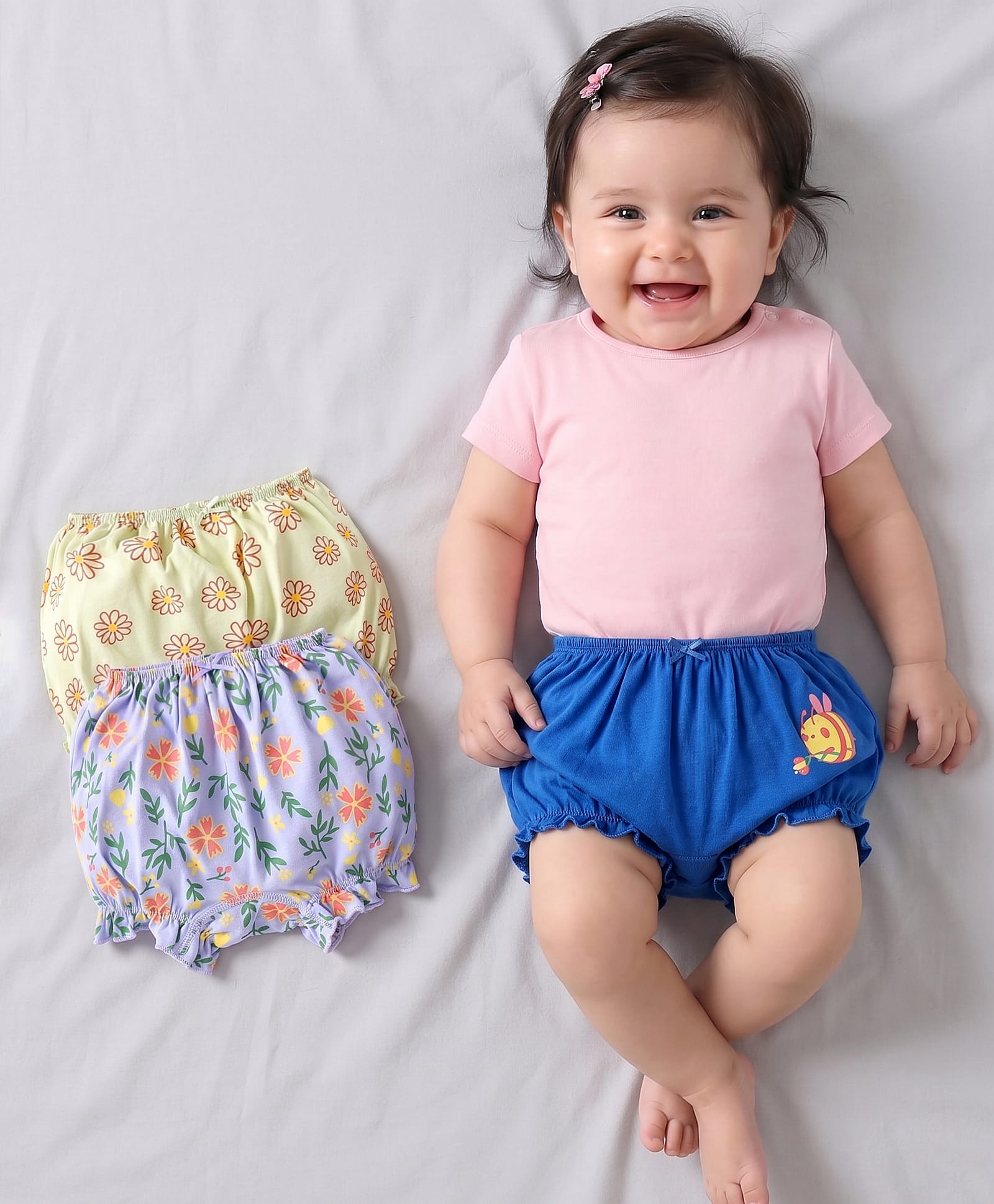 Babyoye Cotton Spandex Allover Floral & Bee Printed Bloomers Pack of 3- Blue & Mint-image-23
