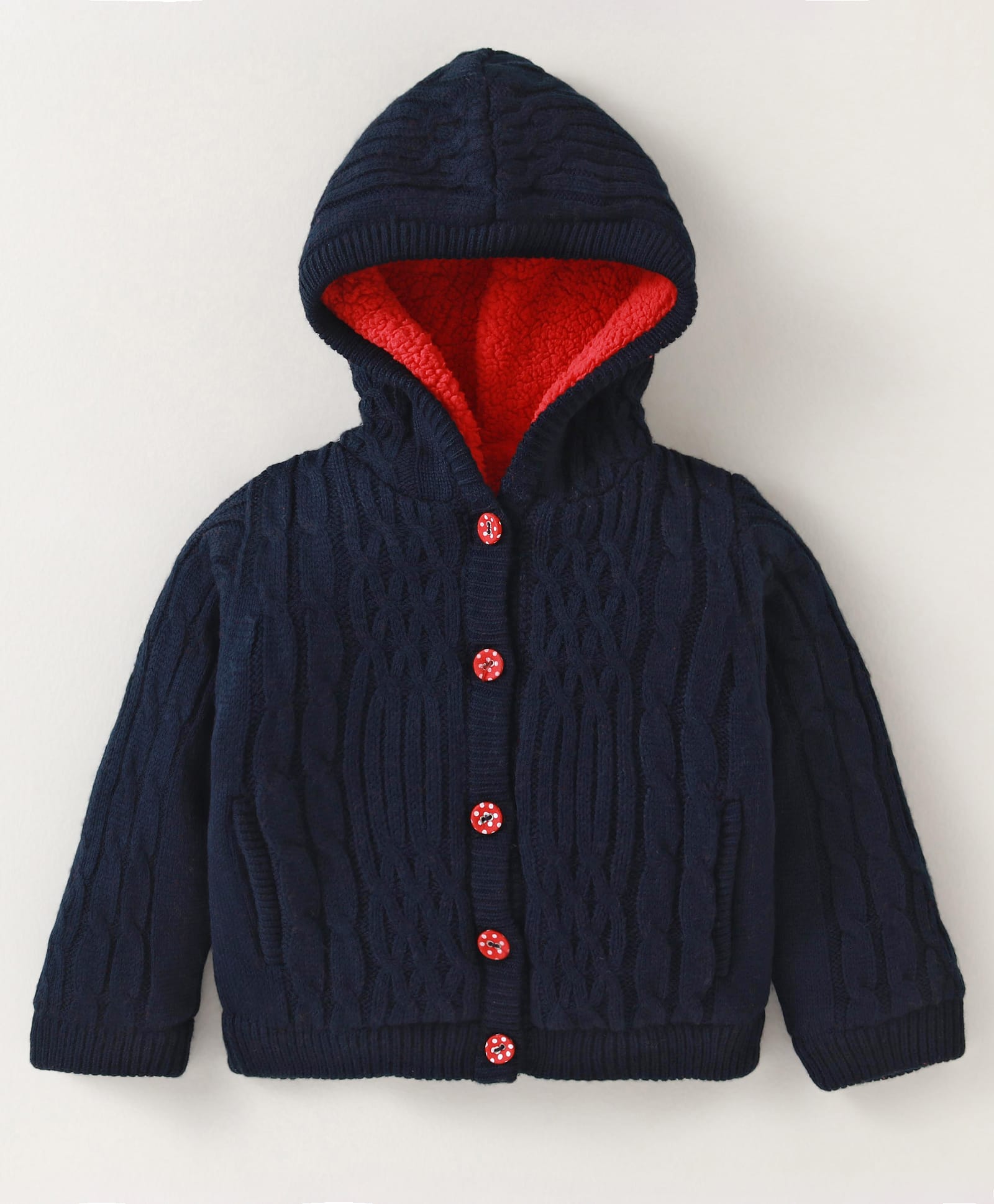 Yellow Apple Full Sleeves Front Open Hooded Sweater with Cable Knit Design - Navy Blue-image-49