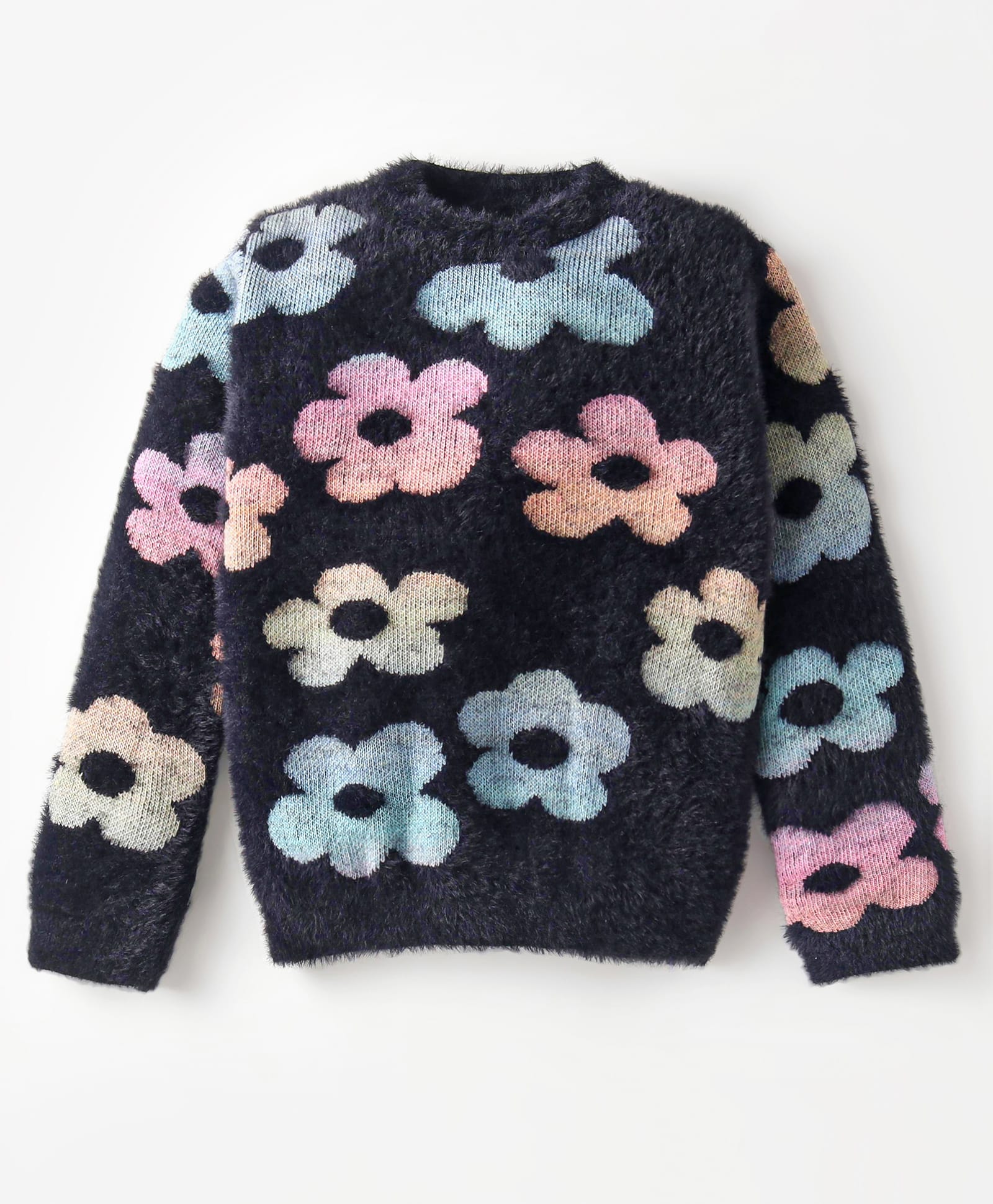 Yellow Apple Knit Full Sleeves Sweater with Floral Design - Black-image-21