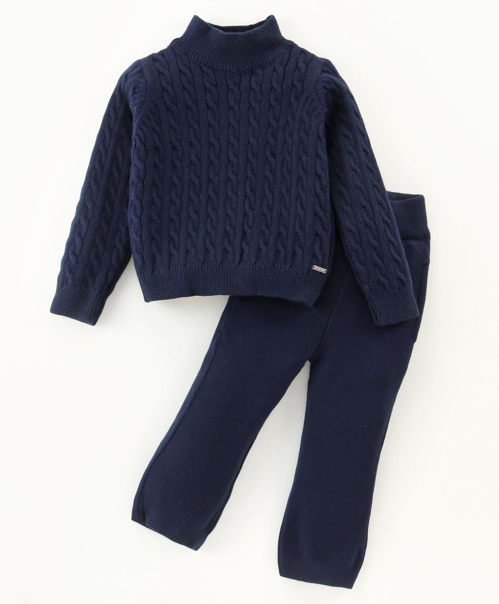 yellow apple Yellow AppleKnitted Full SleevesCable Knit Designed Sweater Set - Navy Blue-picture-17