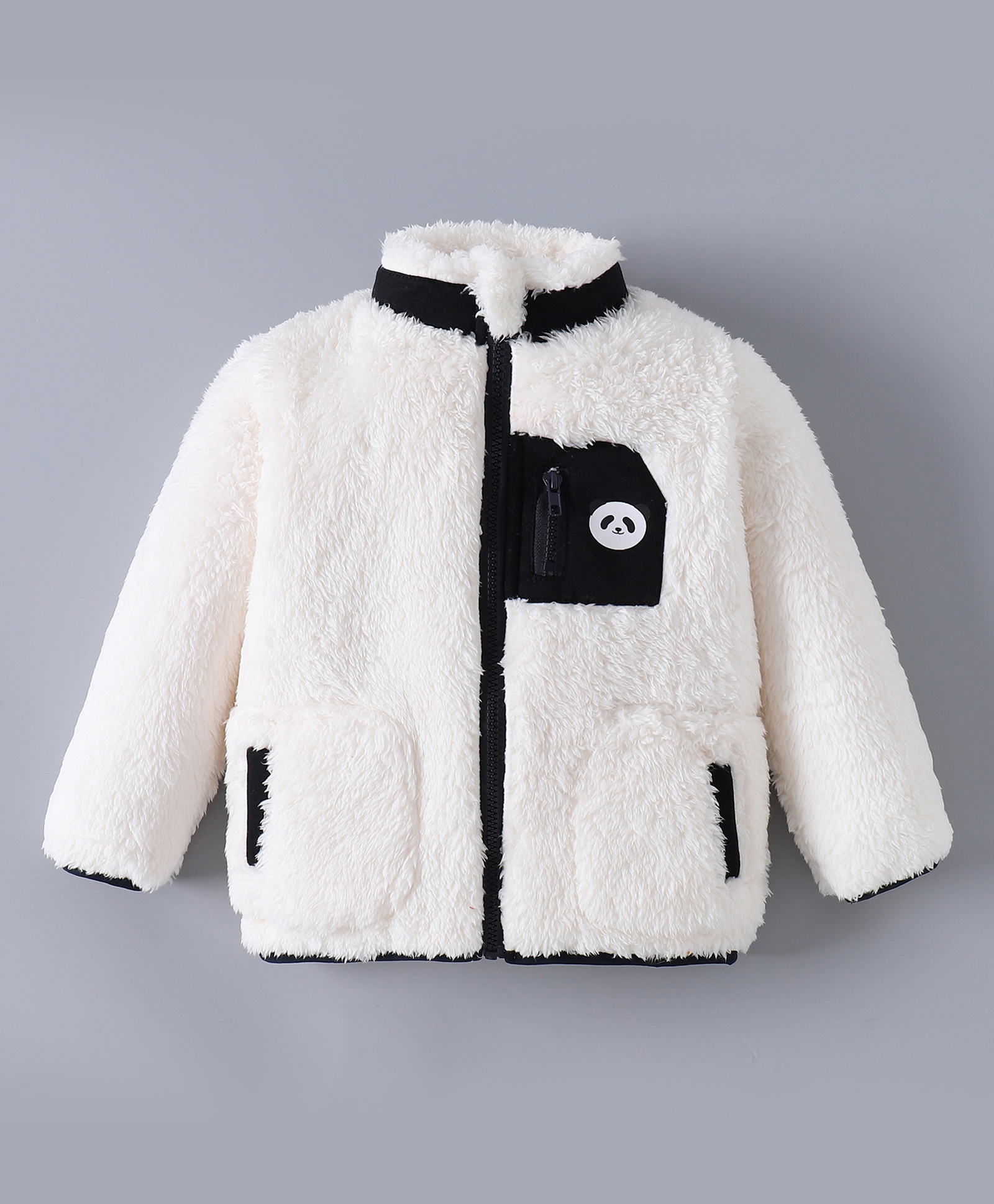 Kookie Kids Full Sleeves Fur Jacket With Panda Print - White-image-47