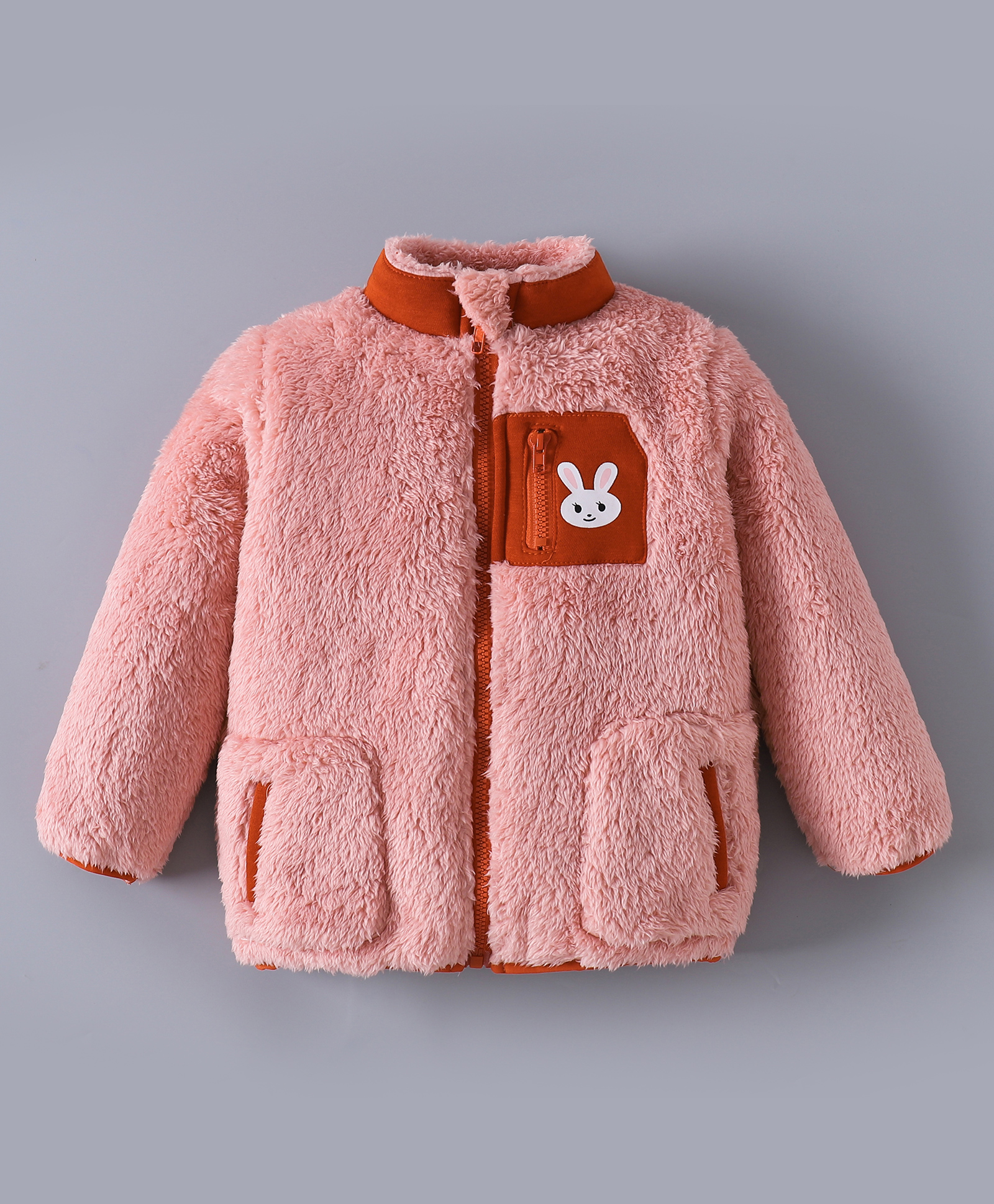 Kookie Kids Full Sleeves High Neck Winter Jacket with Bunny Print - Baby Pink-picture-20
