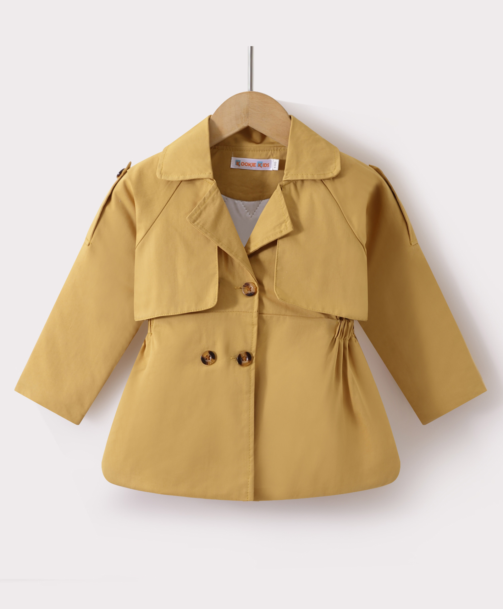 Kookie Kids Full Sleeves Front Open Collar Neck Overcoat - Tan-image-14