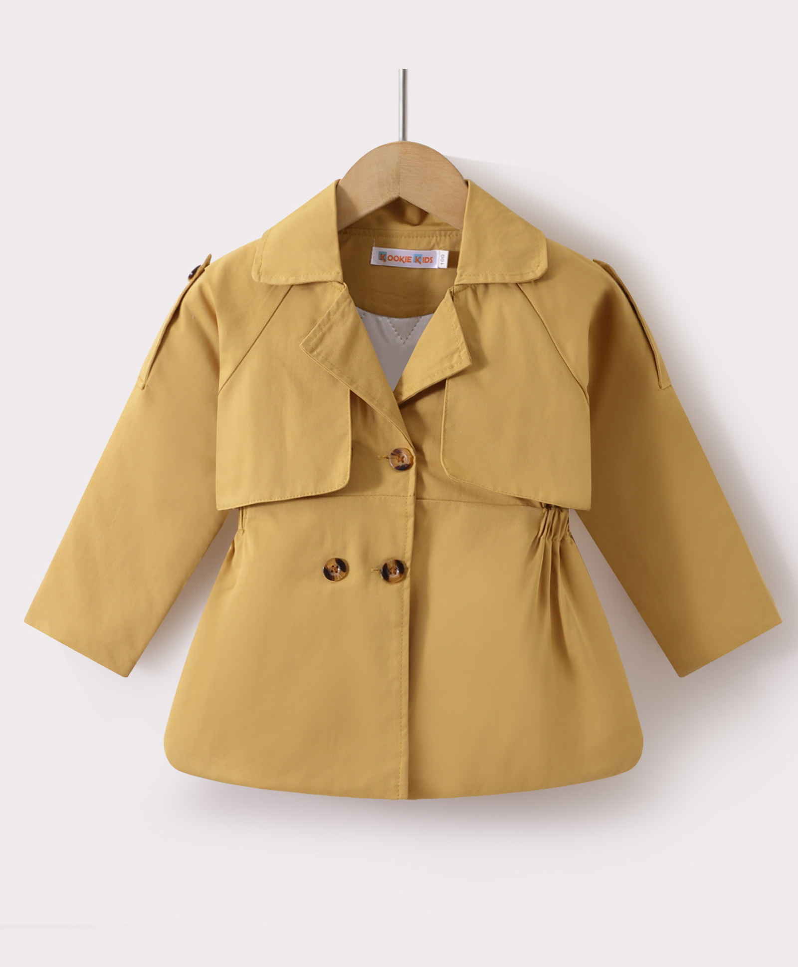 Kookie Kids Full Sleeves Solid Colour Collared Overcoat -Tan-image-23