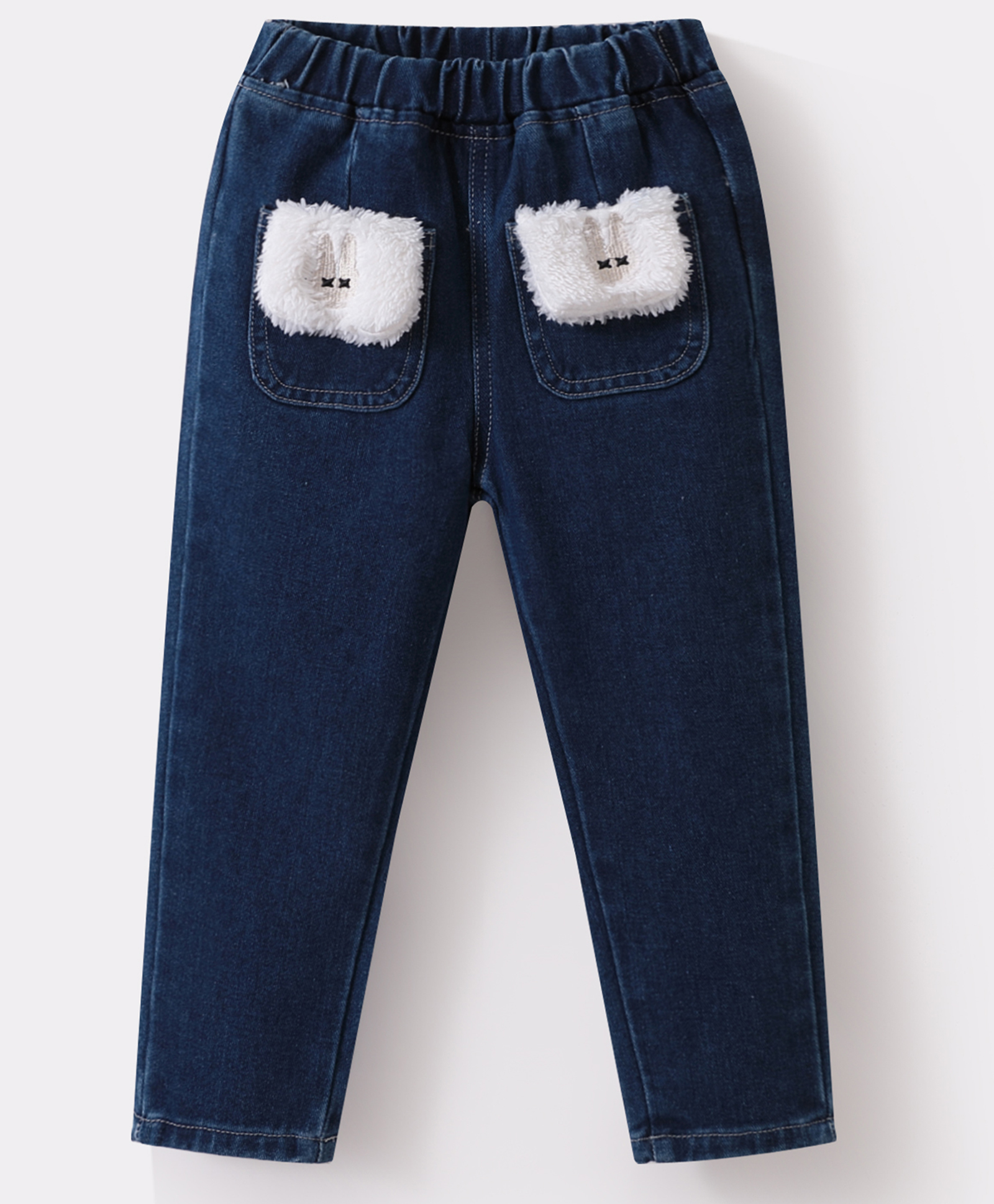 Kookie Kids Full Length Denim Jeans With Bunny Applique - Navy Blue-image-7