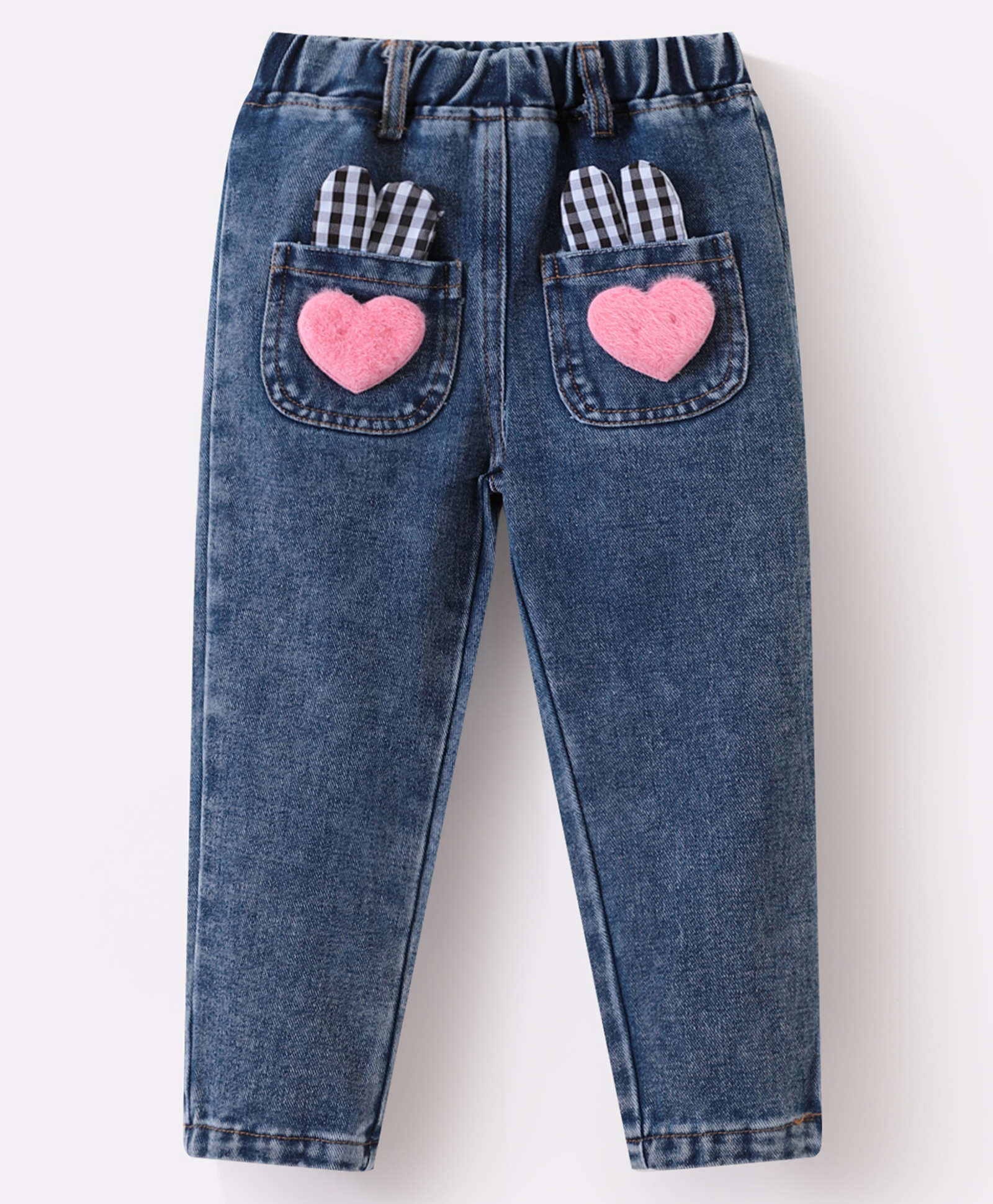 Kookie Kids Full Length WashedDenim Jeans with Heart Applique -Blue-picture-15