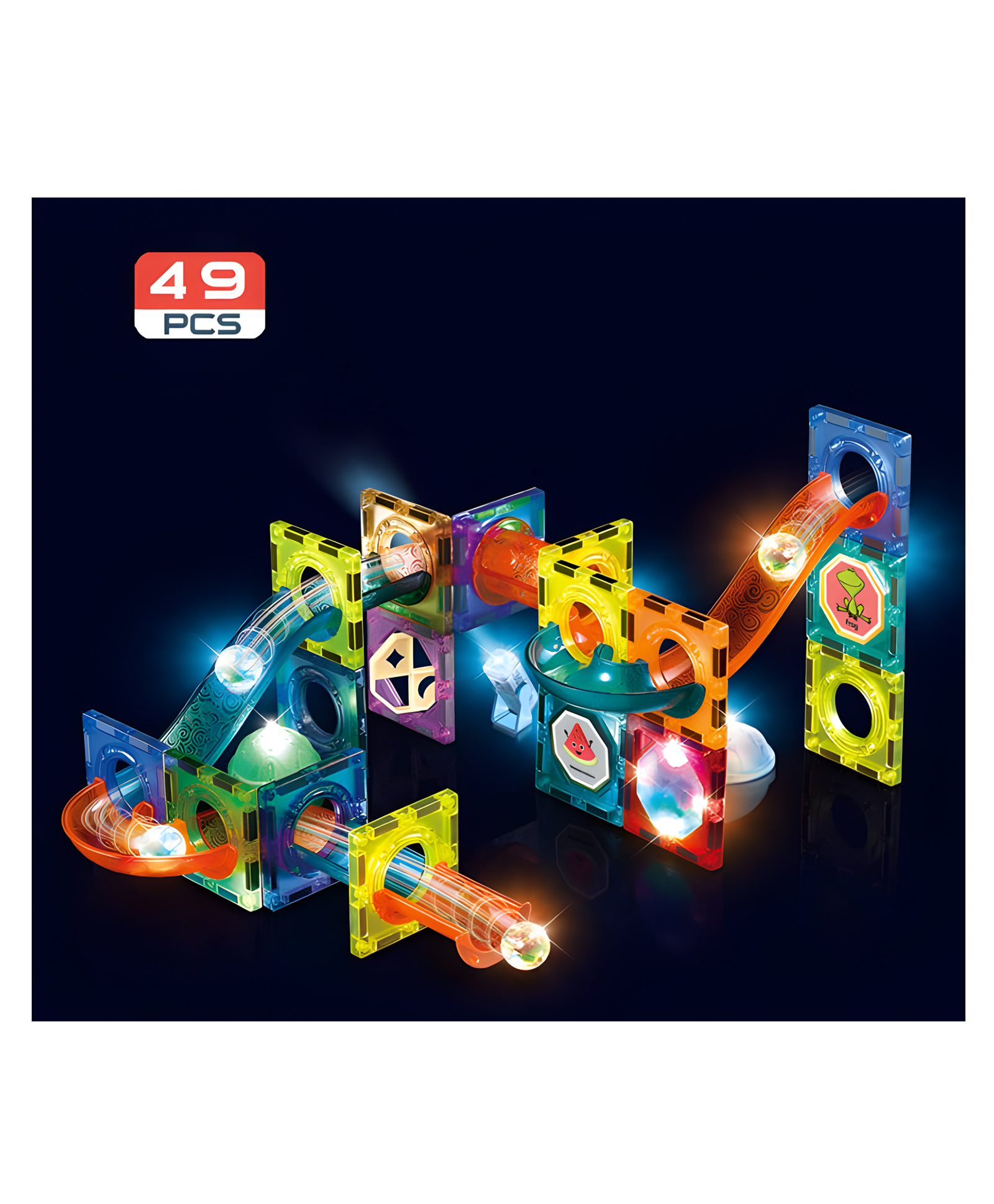 Akn Toys 49pcs Light Magnetic Tiles- Building Blocks for Kids 3d Steam Educational Toys, Magnetic Marble Run Toys for Kids Creative Gift- Pack of 1-picture-17
