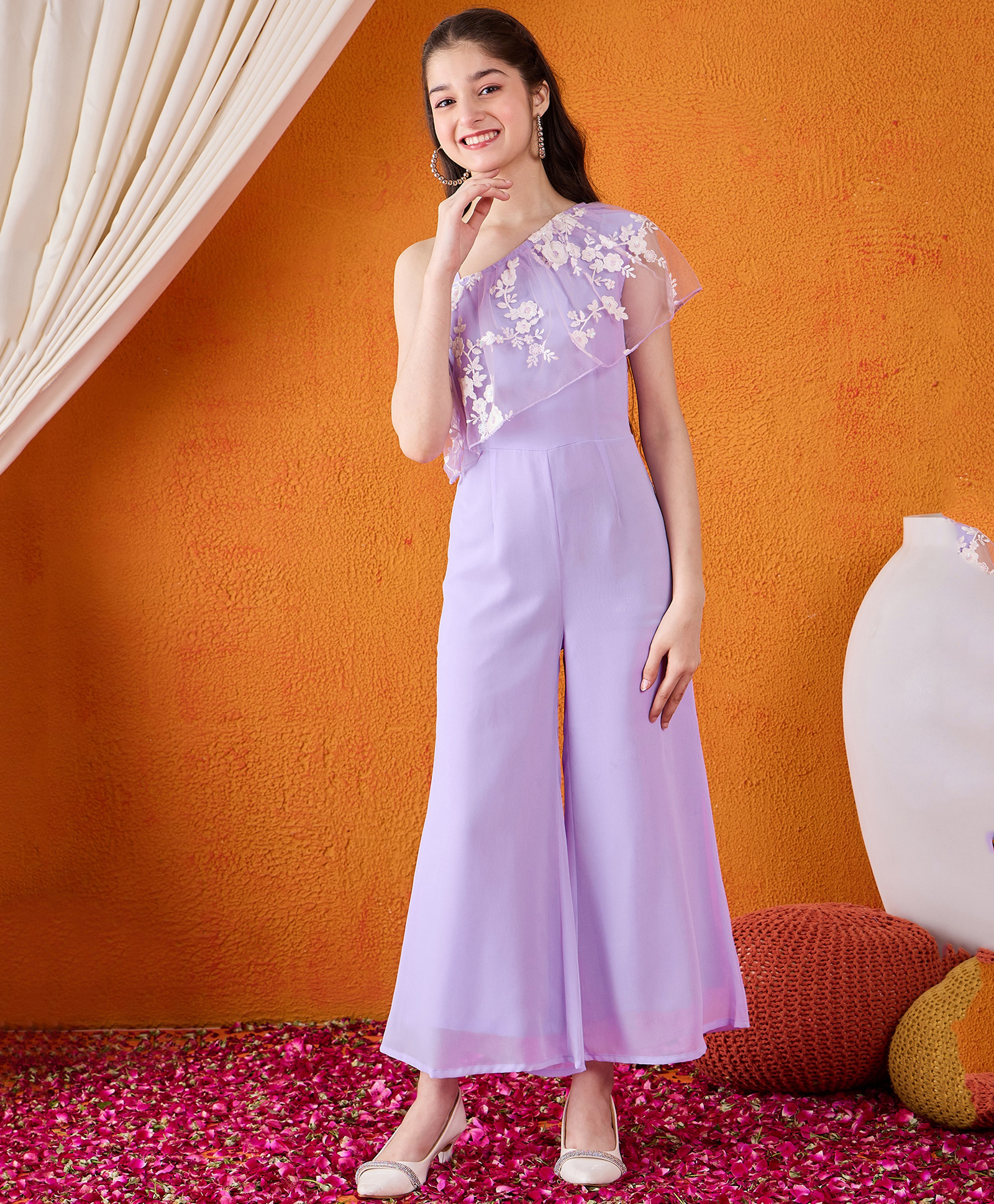 Cherry & Jerry One Shoulder Floral Embroidered Full Length Jumpsuit - Lavender-picture-15