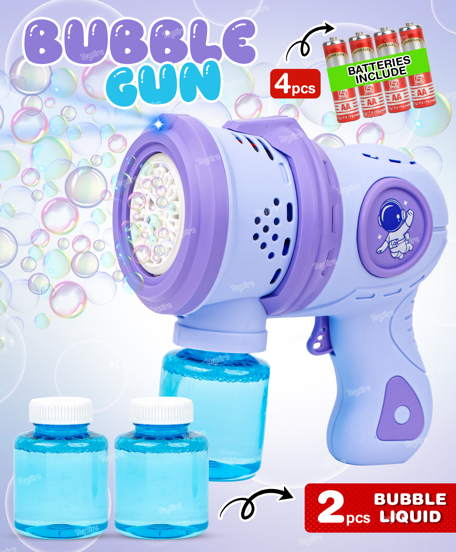 Toysire Bubble Gun for Kids Leak-Proof Bubble Machine Automatic Space Bubble Blower with Led Light Bubble Maker for Girls Boys