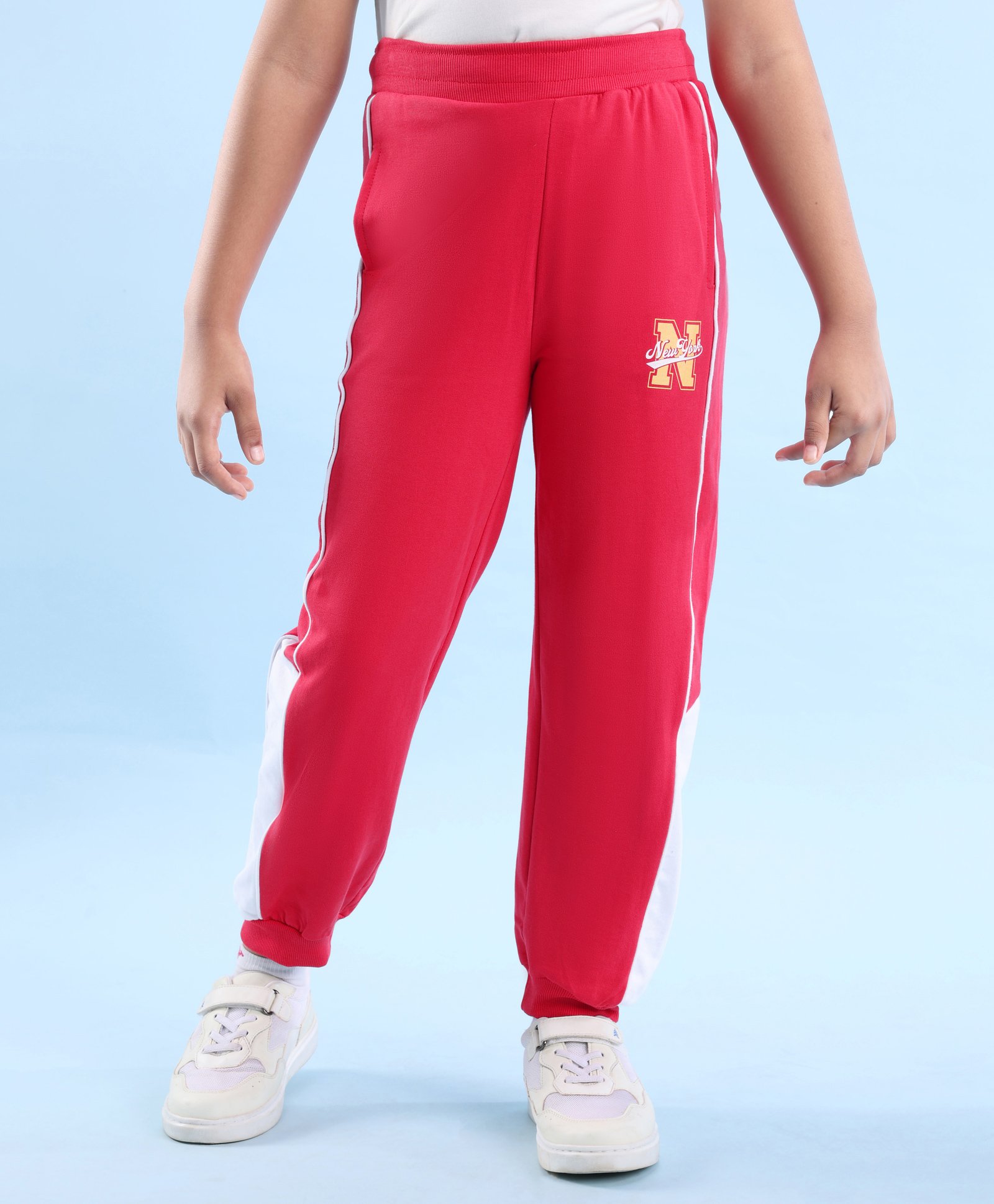 Honeyhap Premium 100% Cotton Full Length Cut & Sew Solid Lounge Pants With Bio Finish - High Risk Red & Bright White-image-28
