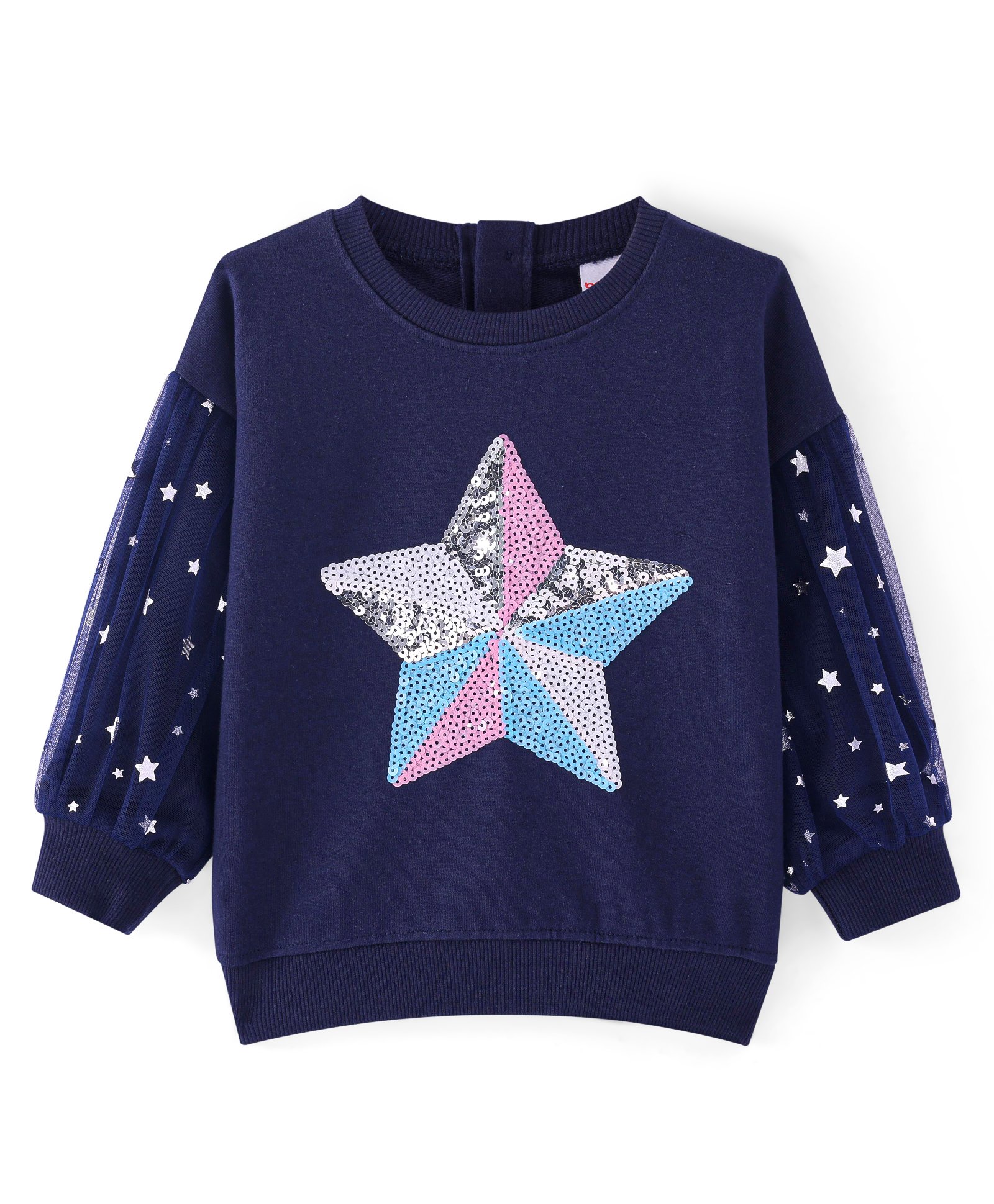 Babyhug Cotton Knit Full Sleeves Drop Shoulder Sweatshirt with Sequin Embroidery & Star Detailing - Navy Blue-picture-25