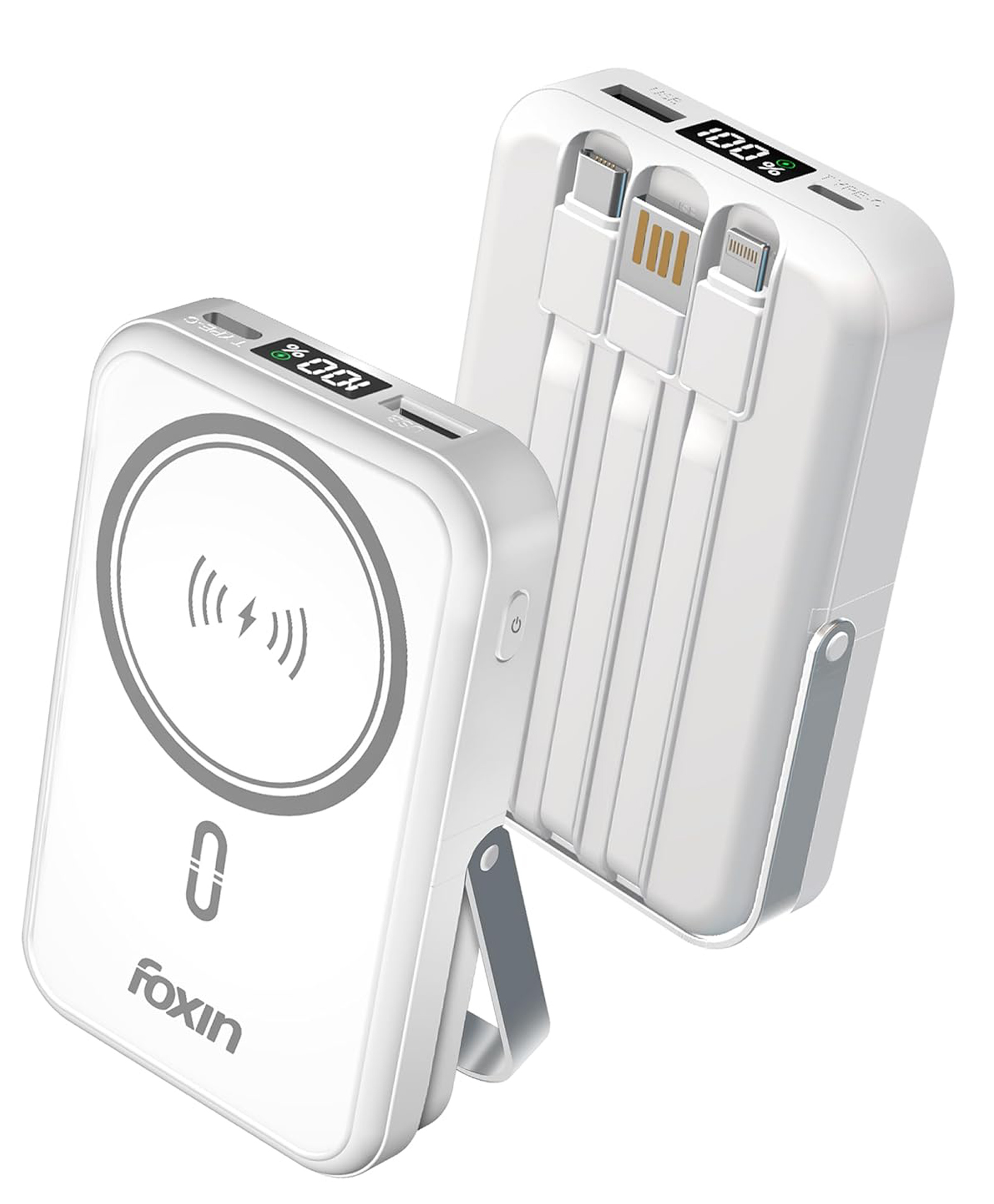 Foxin All-In-One Mag Pro Wireless Power Bank 10000 mAh - MagSafe Powerbank for iPhone with built-in Cables, Adjustable Metallic Stand & Digital LED Display - BIS Certified | 22.5W-picture-23