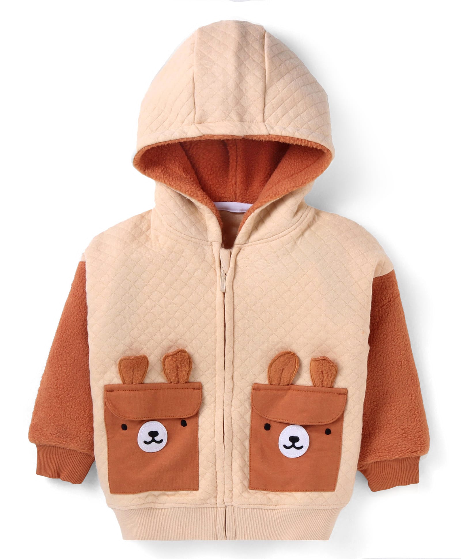 Babyhug Fleece Knit Full Sleeves Hooded Sweat Jacket With Ear Applique - Brown-image-39