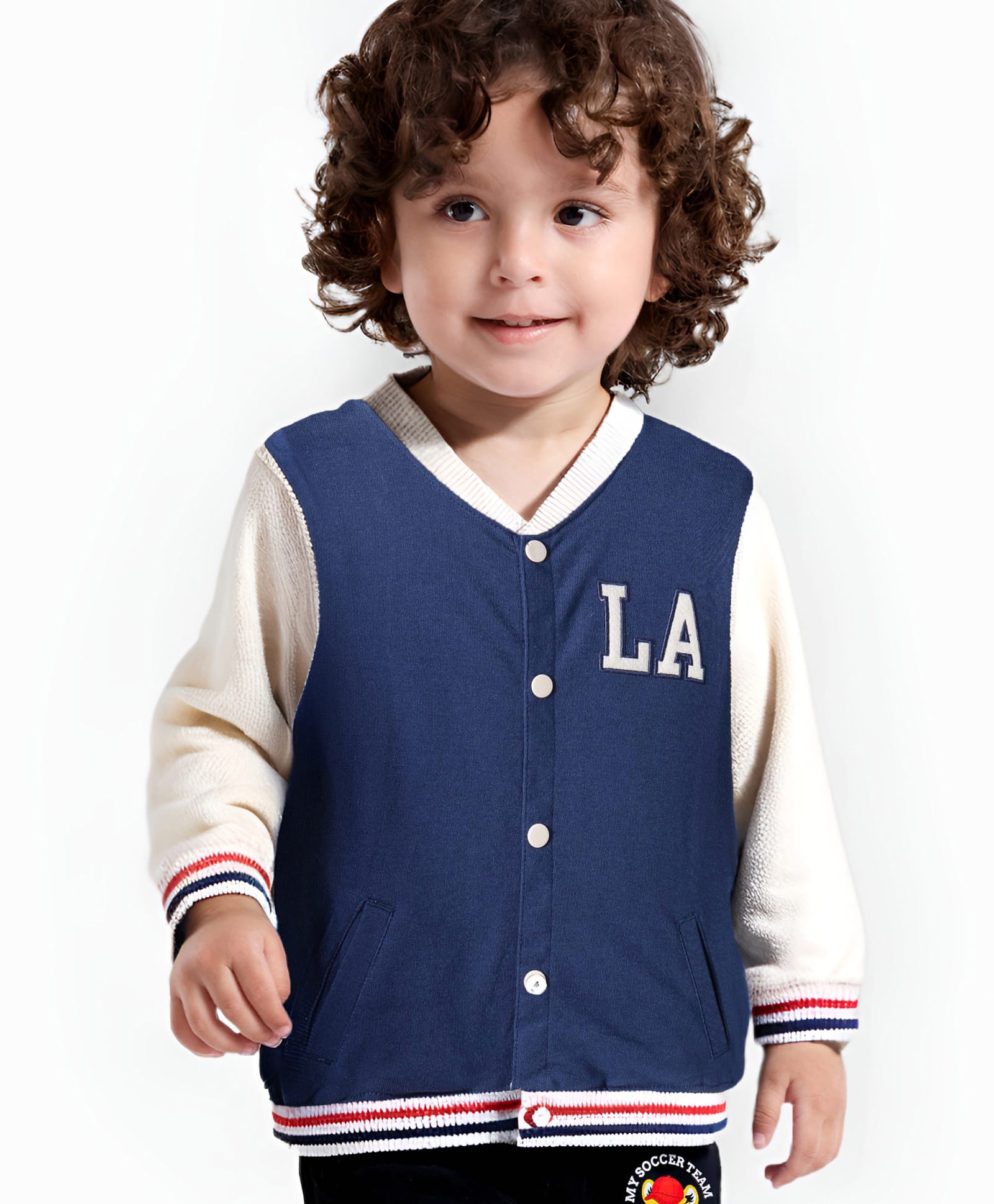 Babyhug Cotton Knit Full Sleeves Bomber Jacket With Text Print - Navy Blue-image-46