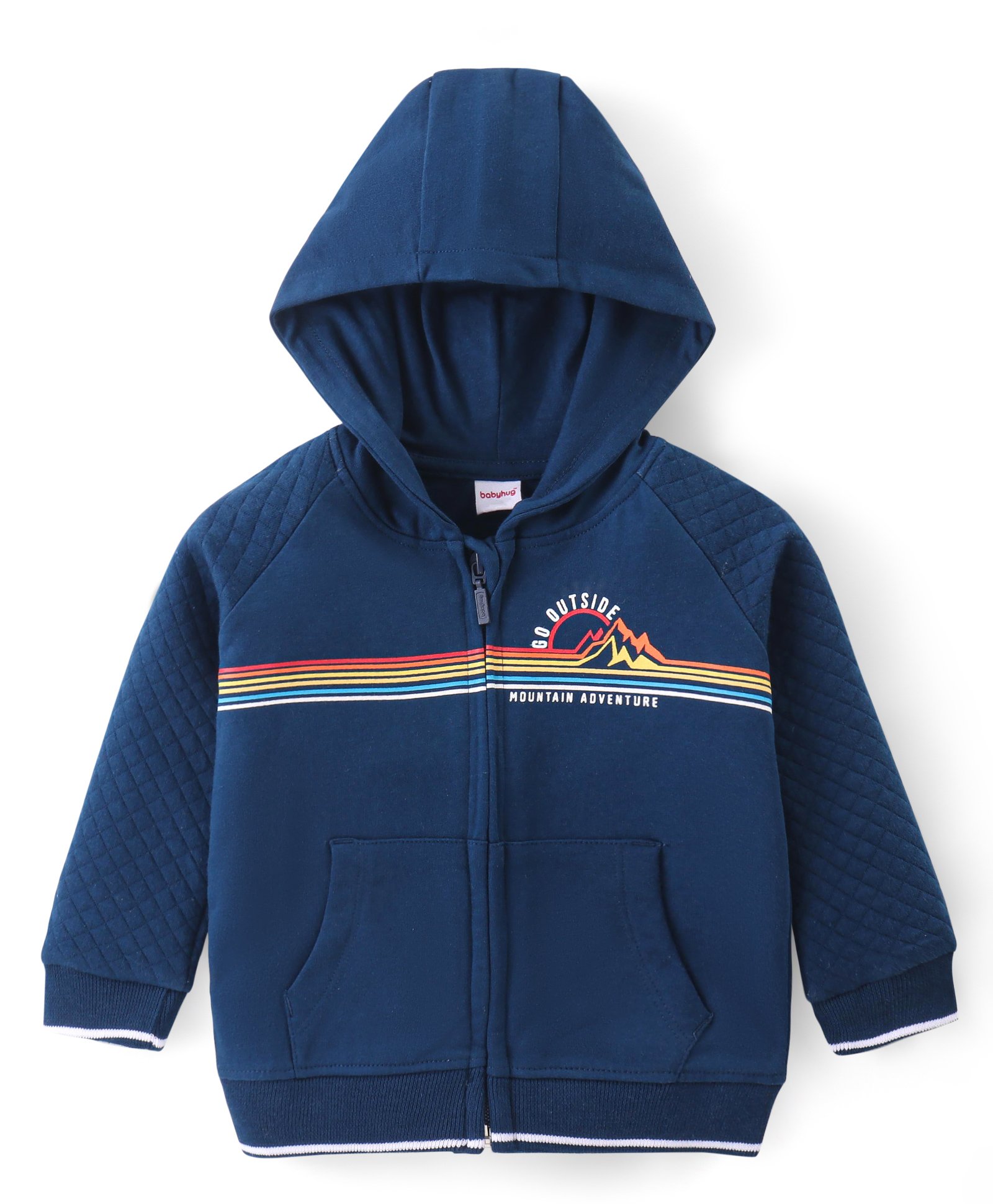 Babyhug Cotton Knit Full Sleeves Hooded Sweatjacket with Mountains Print & Quilted Design - Navy Blue-image-26