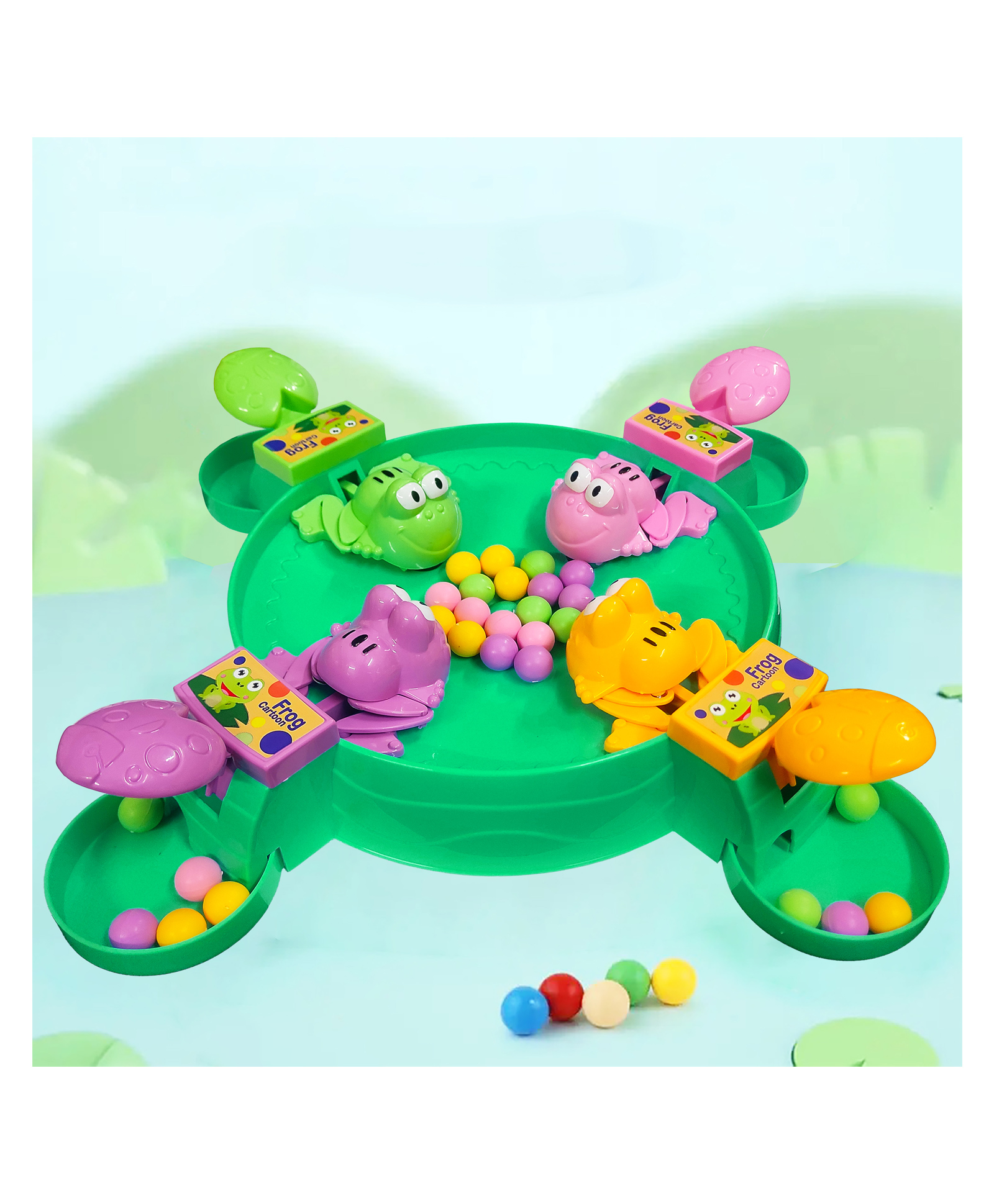 VGRASSP 4 Hungry Frogs Feeding Beans Board Game Toy For Kids And Toddlers With 32 Colorful Beads - Make Hungry Frogs Swallow Beads By Pressing The Handle, Fun Game For 4 Players - Color May Vary