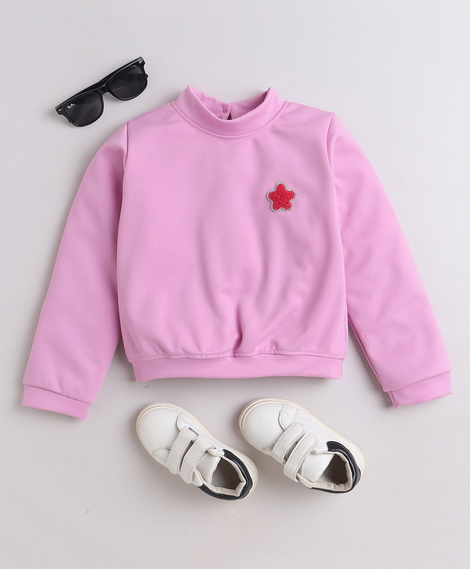 Taffykids Full Sleeves Floral Badge Embroidered Sweatshirt - Peach-picture-2