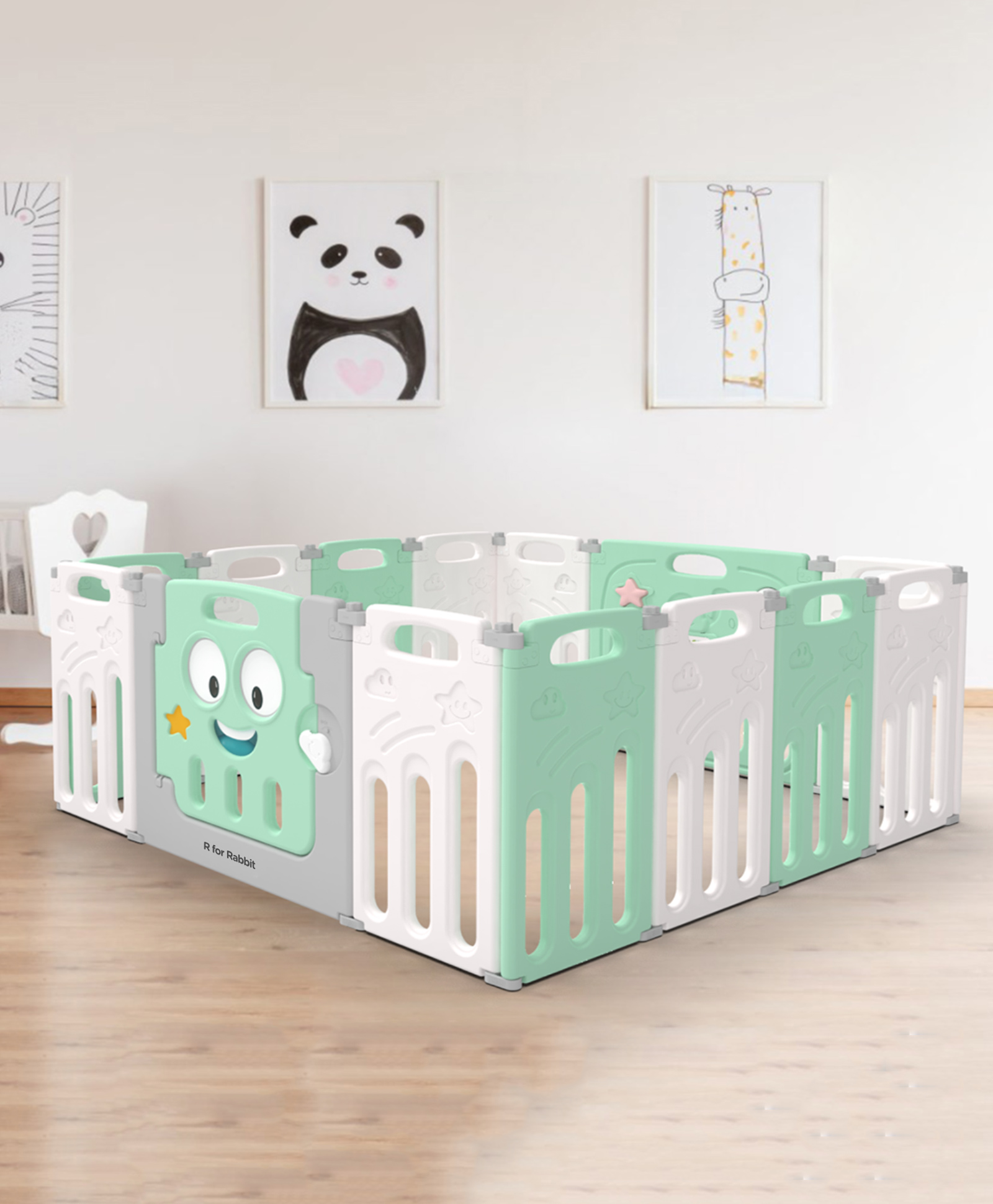 R for Rabbit Joyland Playard  with Compact Fold - Green & White