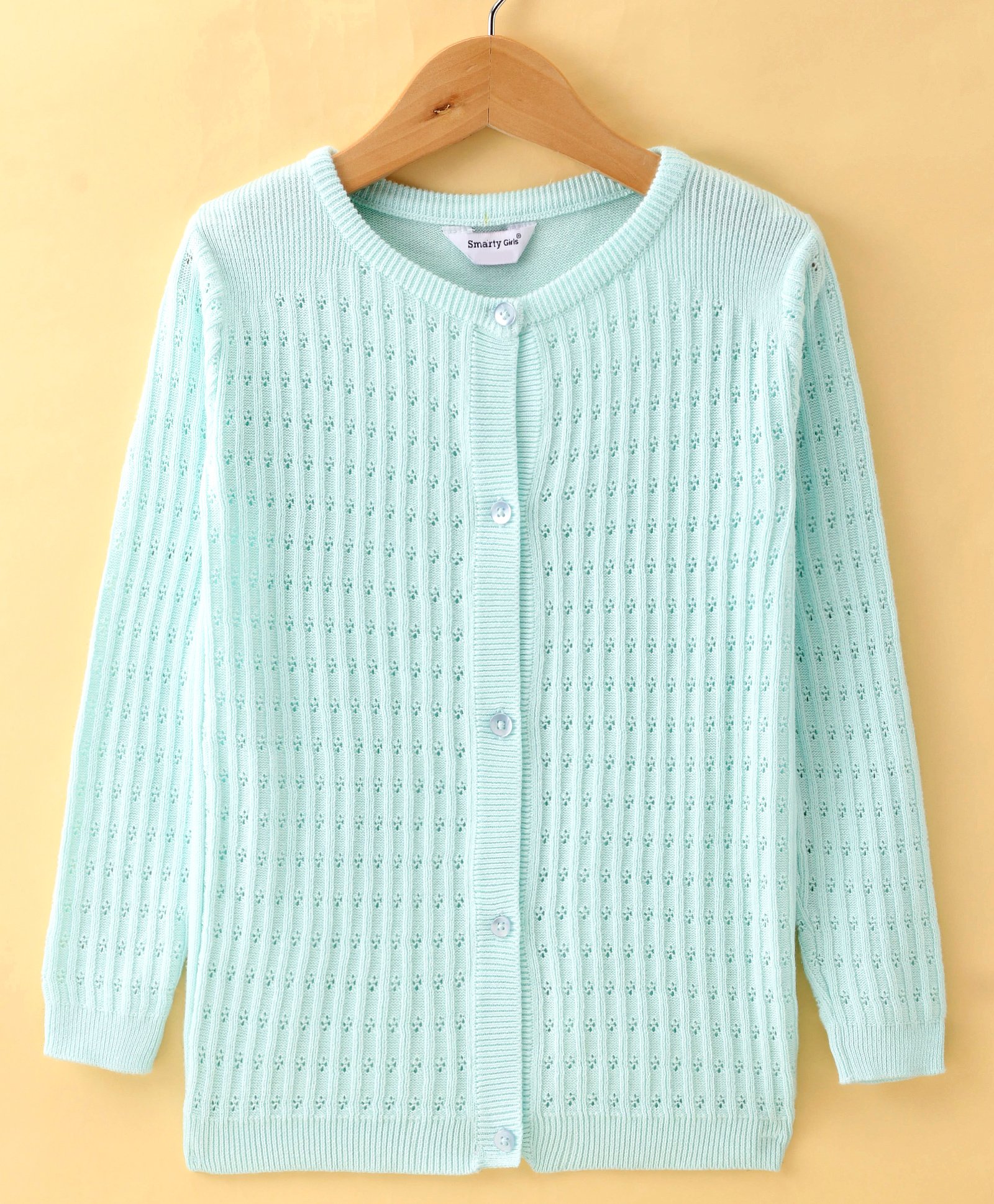 Smarty Girls Cotton Flat Knit Full Sleeves Front Open Sweater With Cable Knit Design - Sky Blue-picture-23