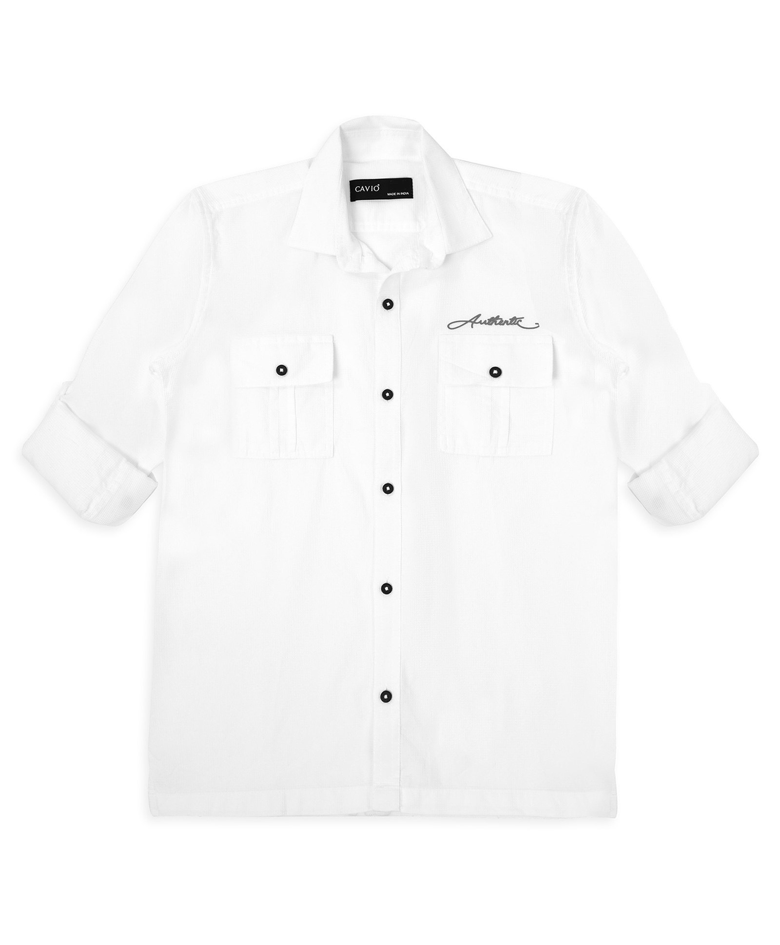 CAVIO Cotton Full Sleeves Solid Shirt - White-picture-13