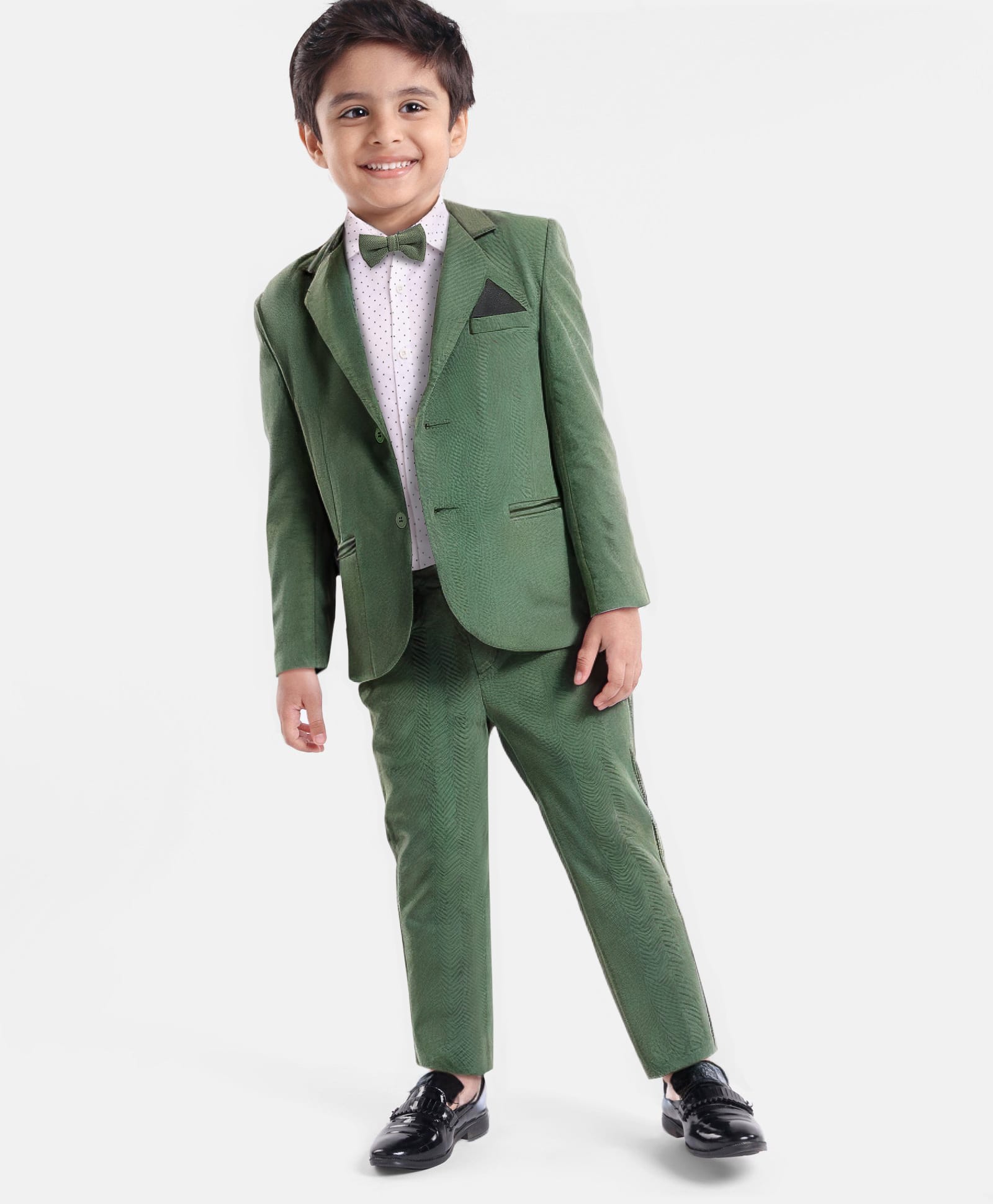 Babyhug Knit Full Sleeves Solid Colour 3 Piece Party Suit With Bow - Green-picture-14