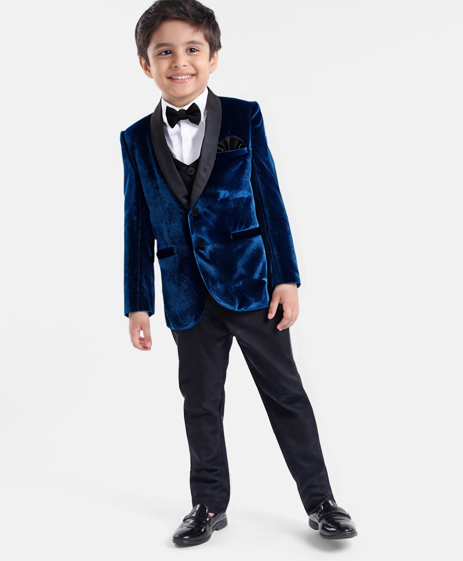 Babyhug Velvet Woven Full Sleeves 4 Piece Solid Colour Party Suit - Navy Blue-image-13
