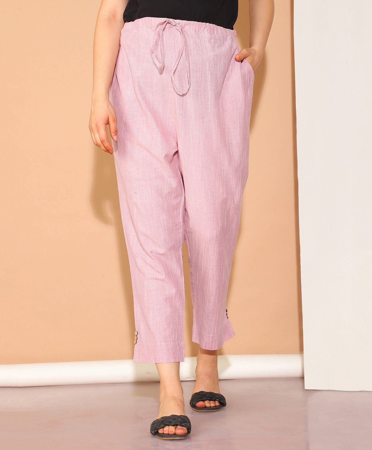 Moms Maternity Khadi Cotton Solid Maternity Trousers - Pink-image-32